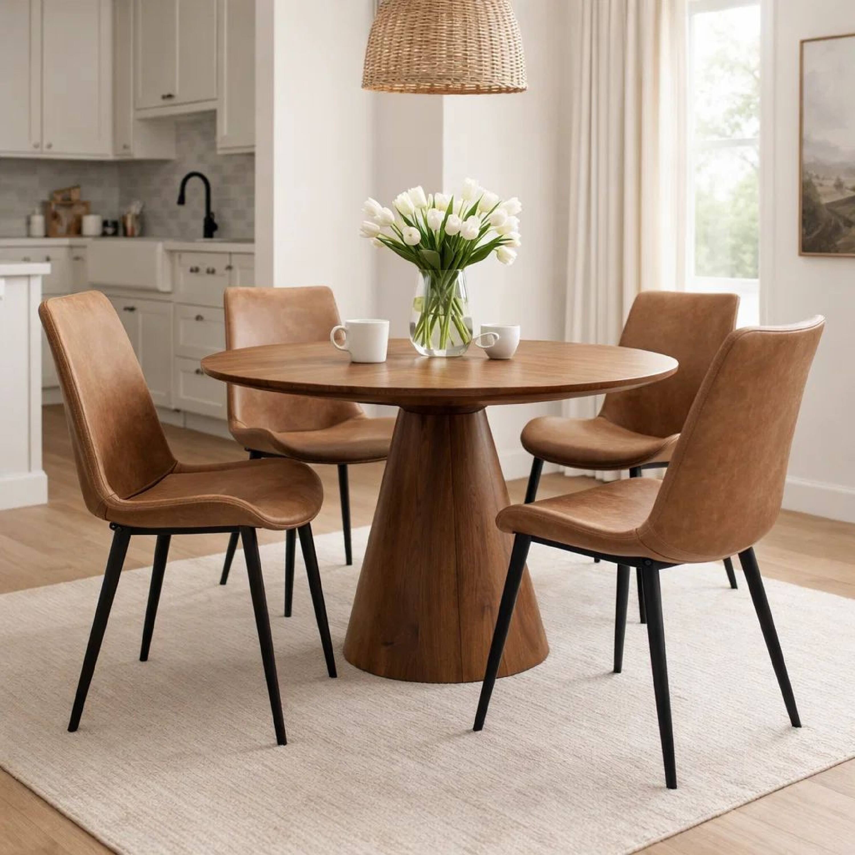 Alt View 2. Manhattan Lane - 21 Inch Set of 2 Dining Chairs,  Faux Leather, Angled  Steel Legs - Brown, Black.