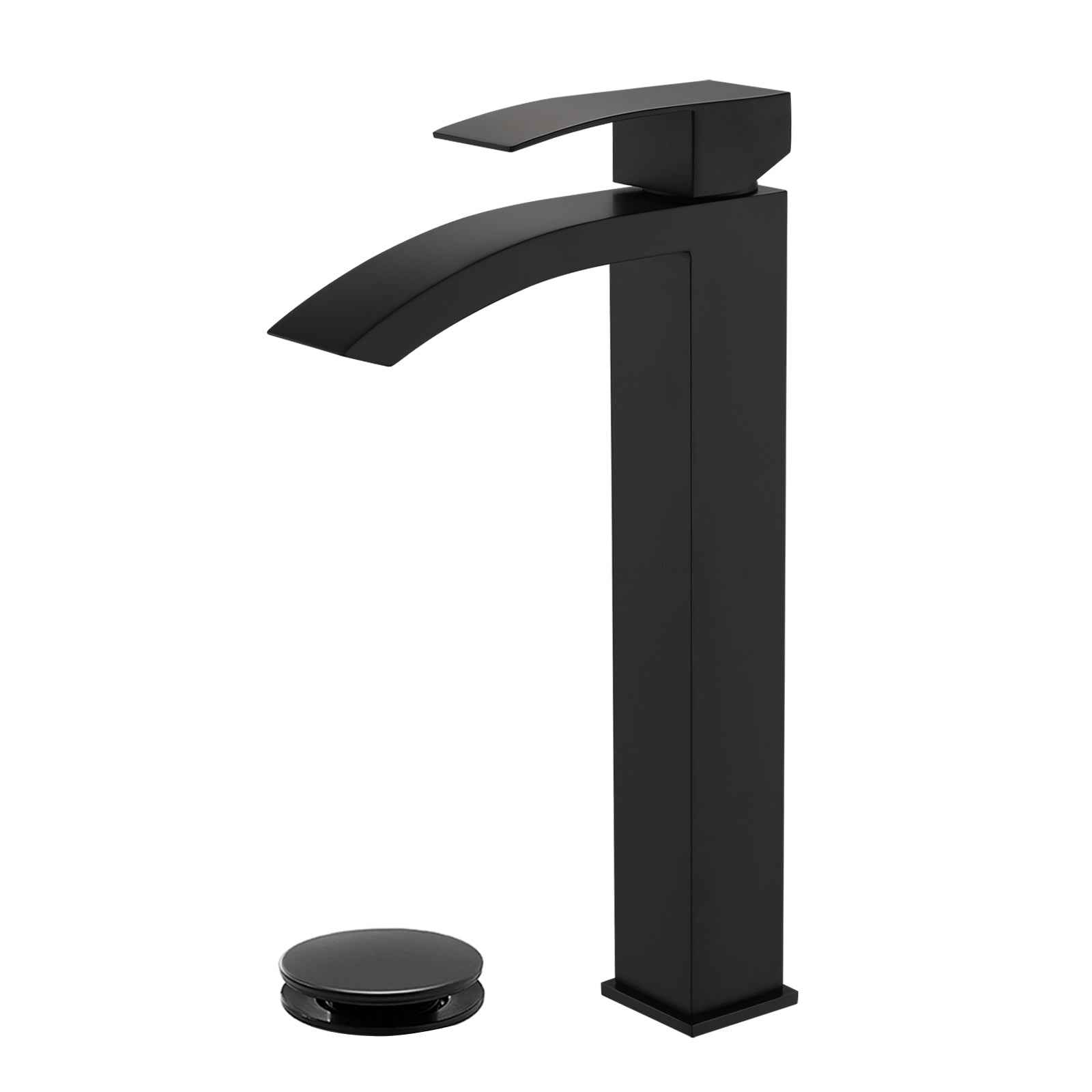 Front. Boyel Living - Black Faucet SUS304 Waterfall Spout cUPC Cartridge 60cm Supply Line Pop Up Drain - Matte Black.
