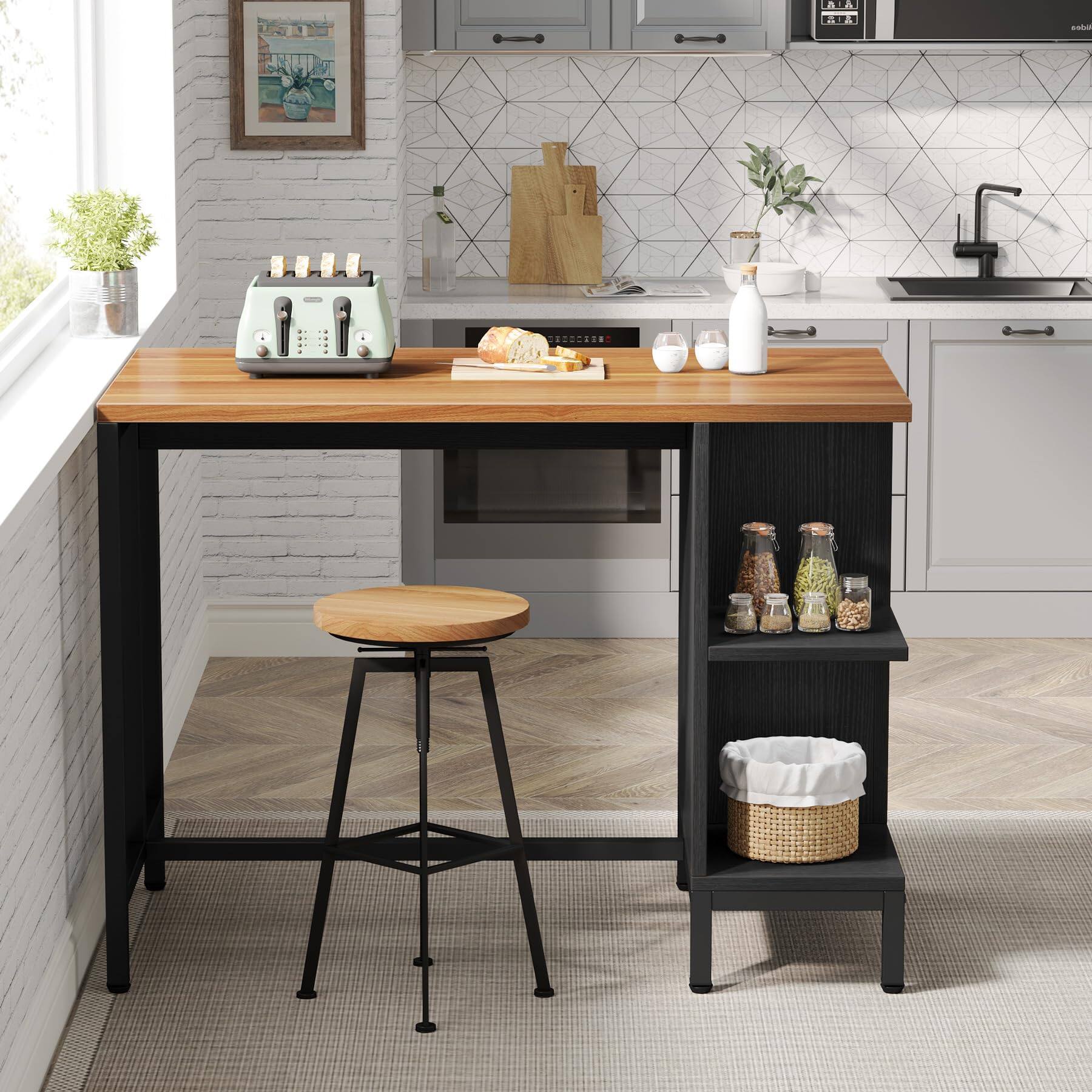 Alt View 3. Tribesigns - Kitchen Island, 43" Butcher Block Island Table for Kitchen - Dark Walnut & Black.