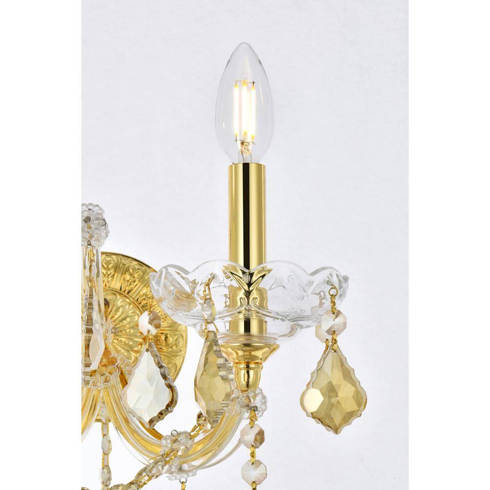 Alt View 2. Elegant Lighting - Maria Theresa 2 light Gold Wall Sconce Golden Teak (Smoky) Royal Cut Crystal - Gold.
