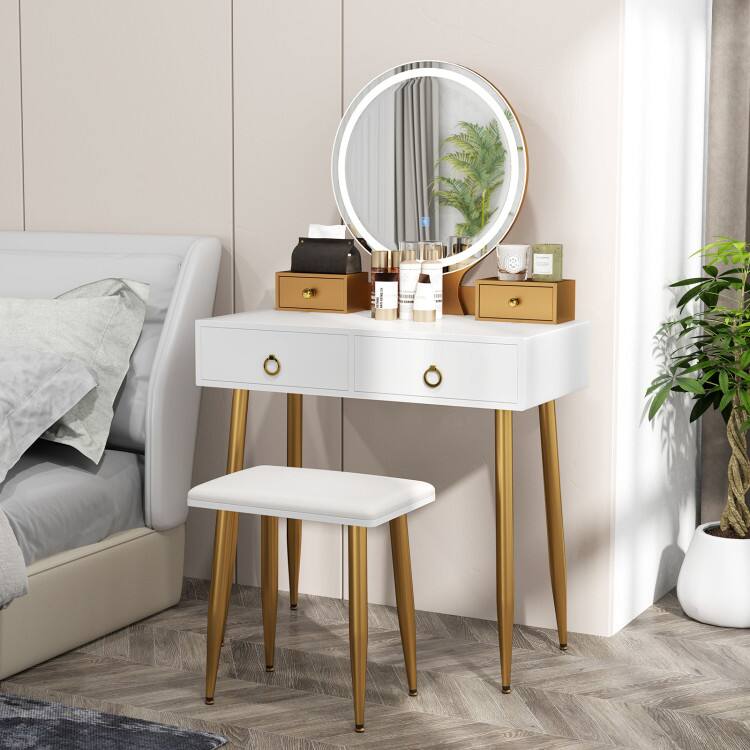 Left. SlickBlue - Makeup Vanity Table with Mirror and Stool for Bedroom or Dressing Room - White.