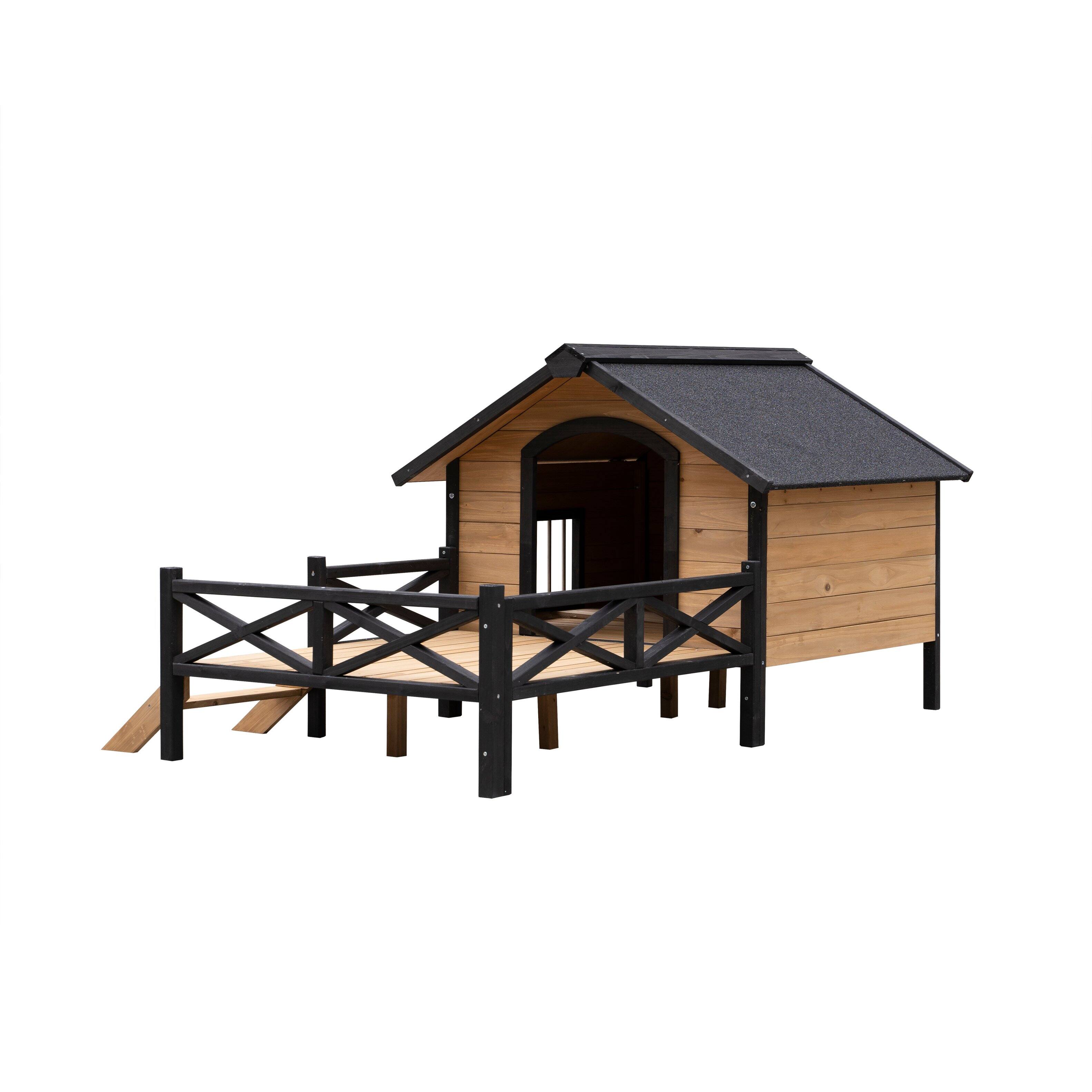 Alt View 1. Siljoy - Outdoor Wooden Dog Kennel with Porch, Large Cabin‑Style House for Medium/Large Breeds up to 80 lbs.
