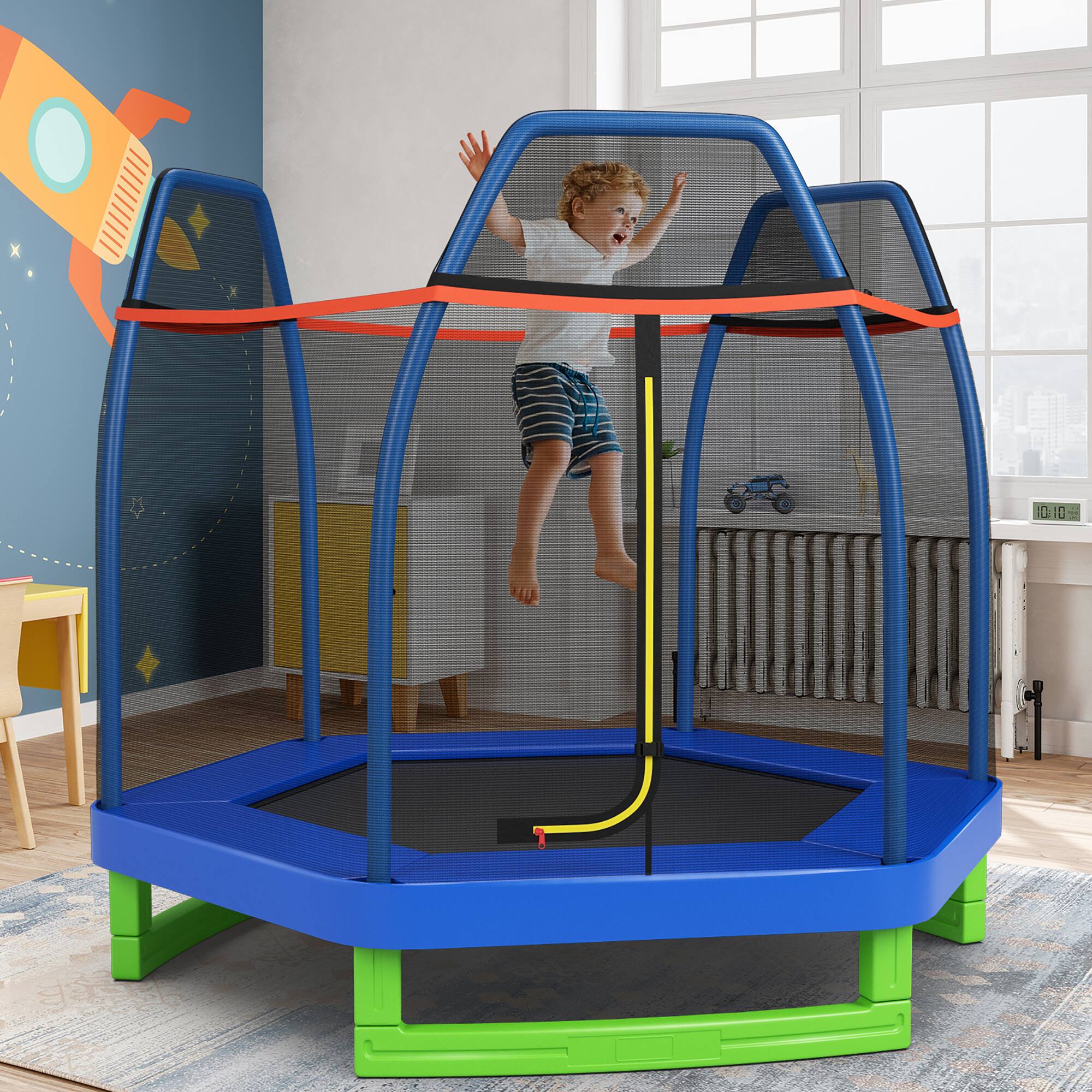 Alt View 3. Costway - Costway 7FT Kids Trampoline Outdoor Indoor Recreational Bounce Jumper - Blue.