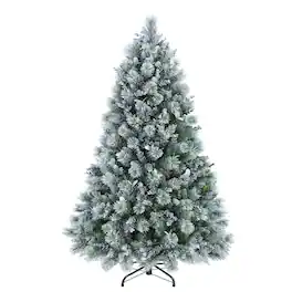BreeBe - 4FT Flocked Christmas Tree with Pine Needles & Eucalyptus Leaves - White,Green