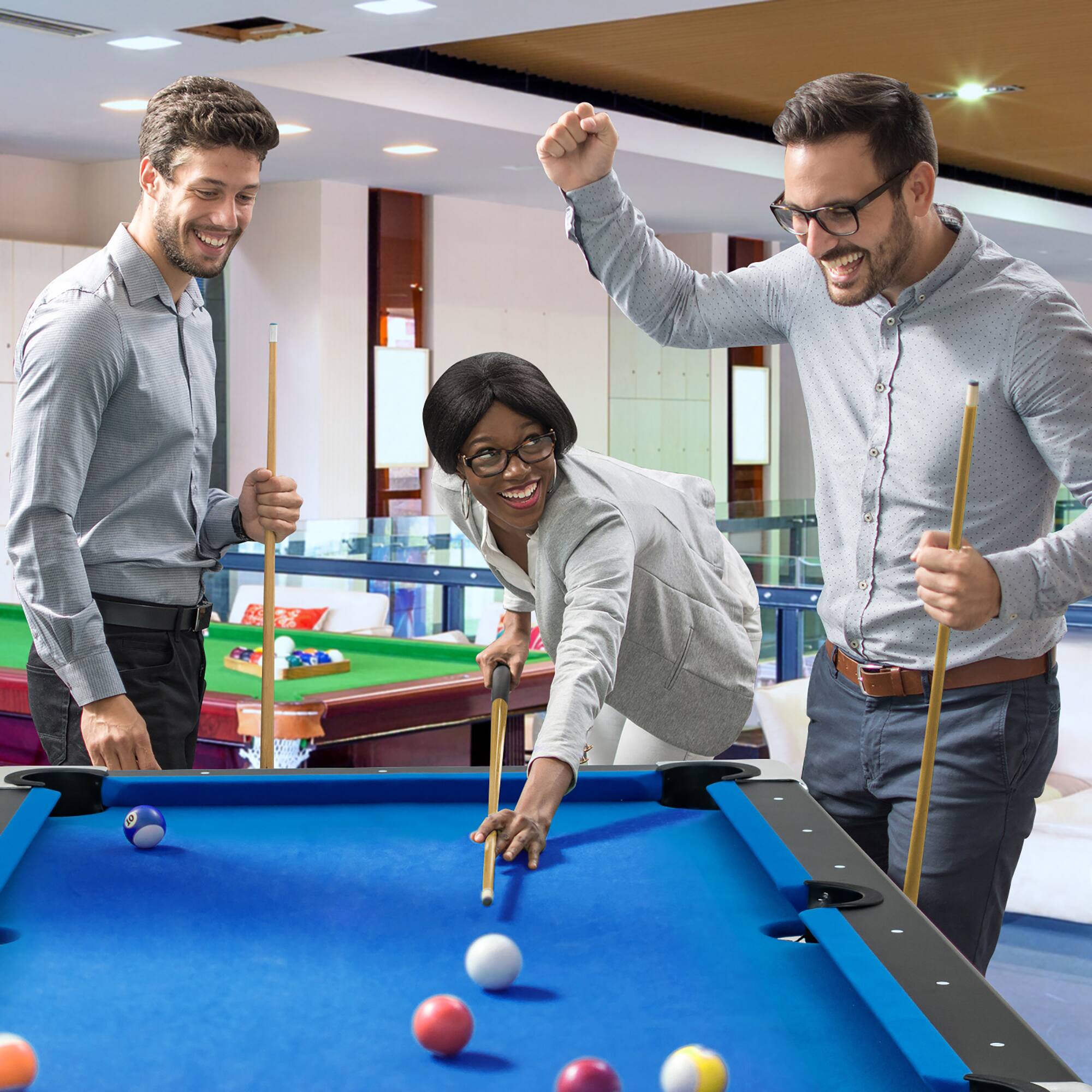 Left. Costway - 6 FT Billiard Table 76 Inch Foldable Pool Table Perfect for Kids and Adults Blue - Black+Blue.