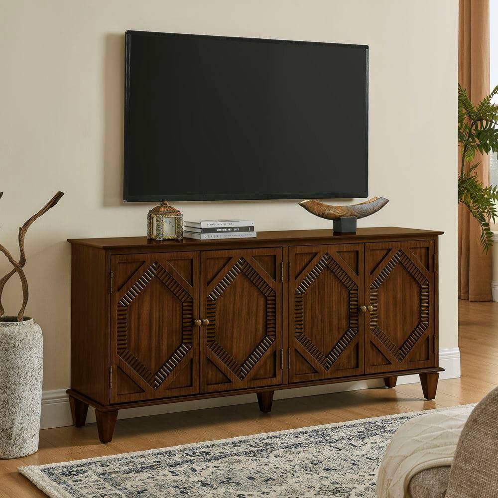 Alt View 2. Kadyn - 65.2" Mid Century Modern Sideboard Buffet Cabinet, Accent Coffee Bar Wine Bar Storage Cabinet, Walnut - Brown.