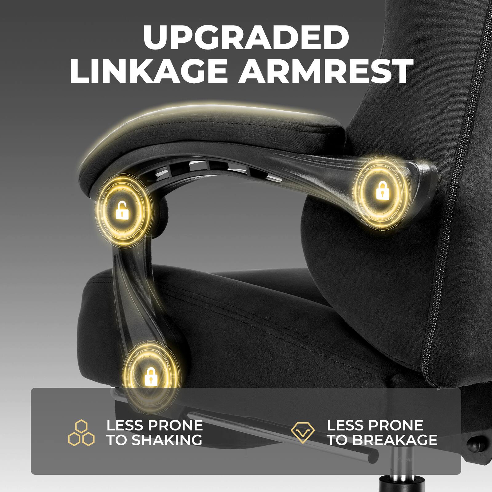 UPGRADED LINKAGE ARMREST
LESS PRONE TO SHAKING
LESS PRONE TO BREAKAGE