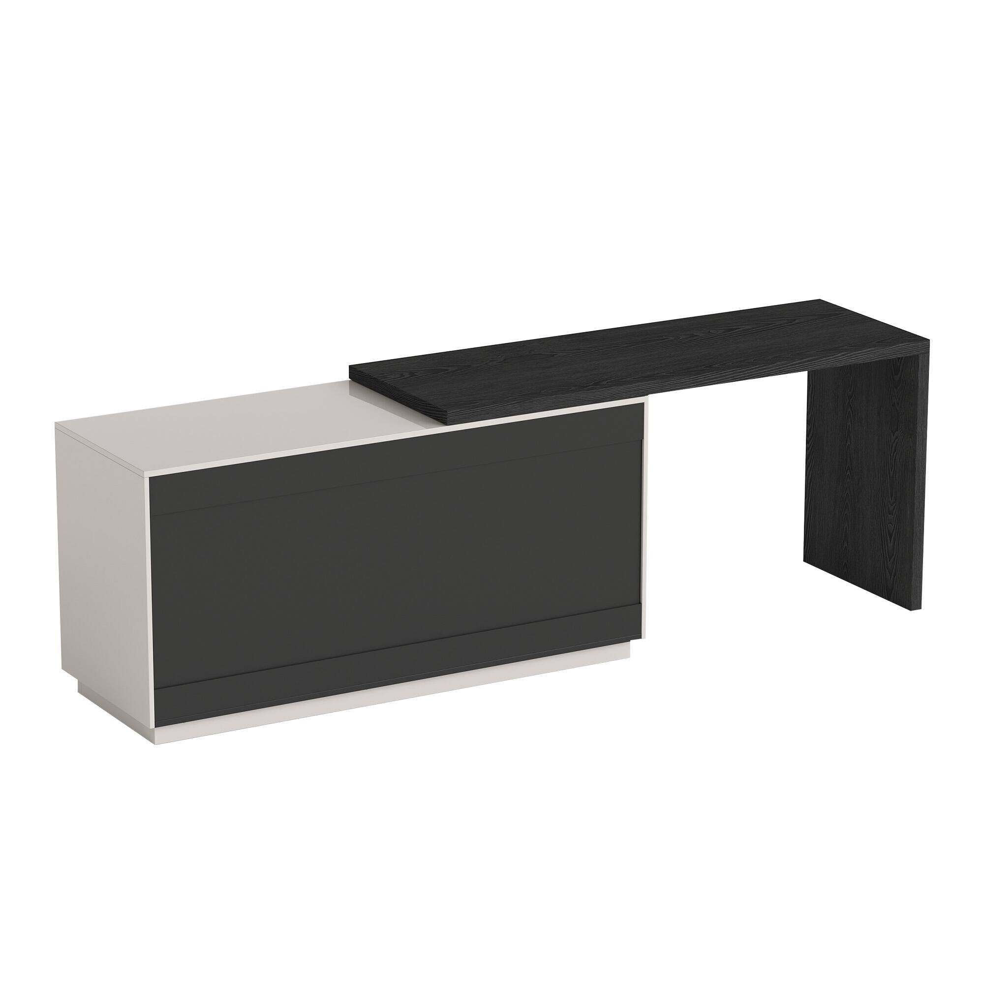 Alt View 8. luck idea - Modern Extendable Desk with 6-Drawer Storage, Reversible Left/Right Setup, Writing Desk for Home Office or Bedroom - Black.