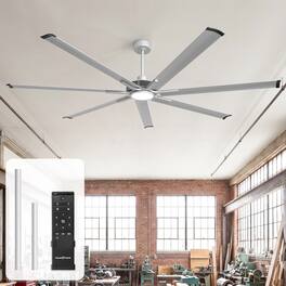 Parrot Uncle - 84-inch Industrial Extra Large Commercial HVLS LED Ceiling Fan with 7 Aluminum Blades and Remote Control - Silver