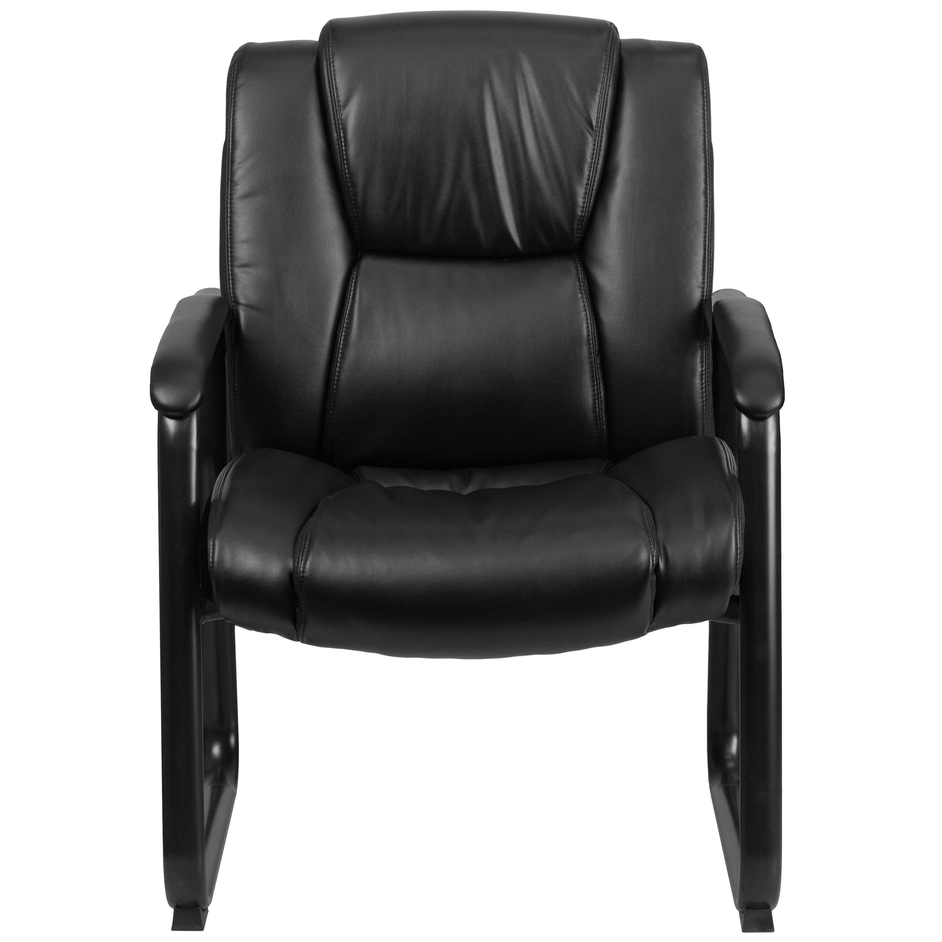 Alt View 7. Emma + Oliver - Big & Tall 500 lb. Rated Leather Tufted Executive Side Reception Chair with Sled Base - Black.