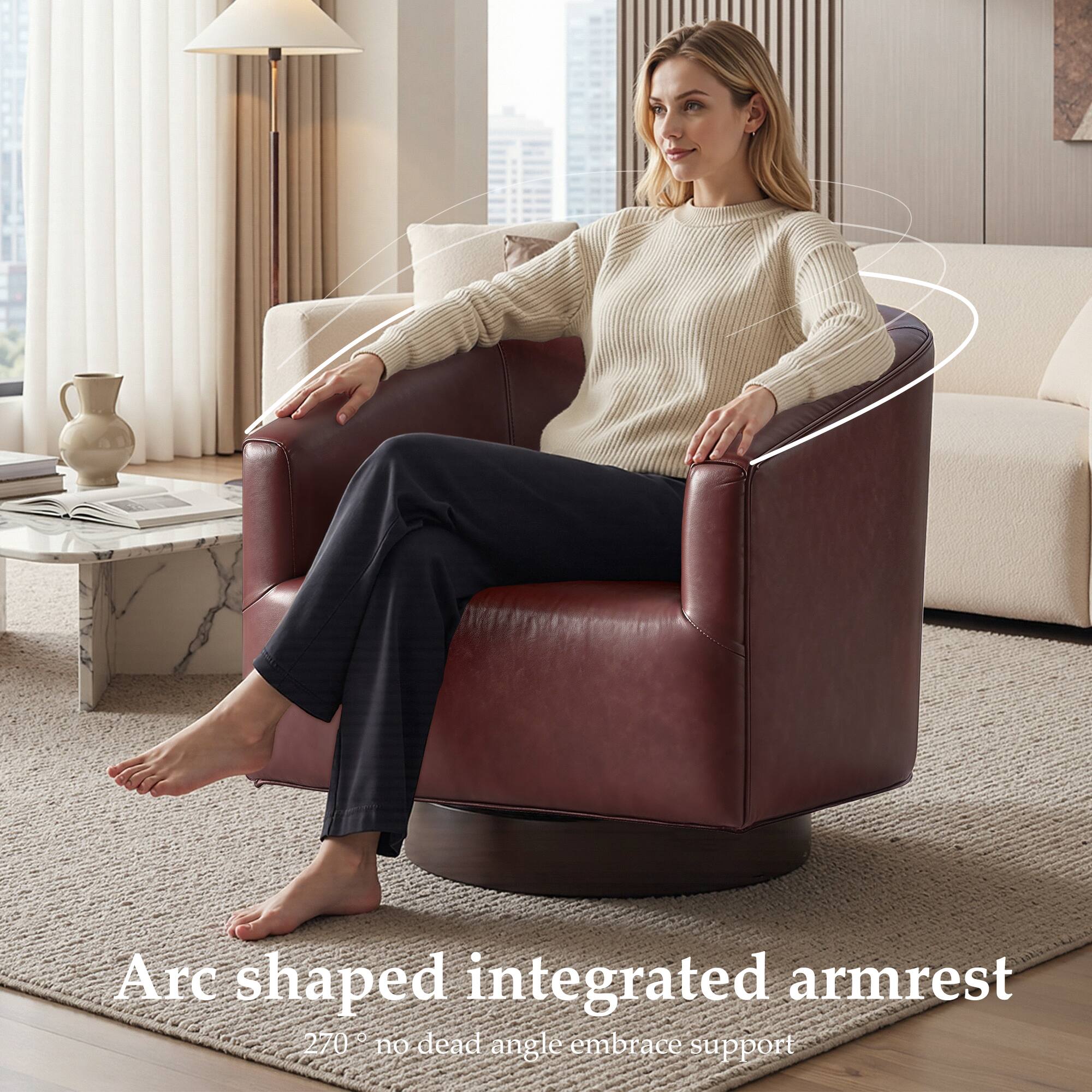 Arc shaped integrated armrest  
270° no dead angle embrace support