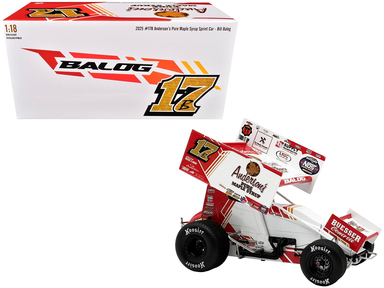 Winged Sprint Car #17B Bill Balog "Anderson's Pure Maple Syrup" (2025) 1/18 Diecast Model Car by ACME - White and Red
