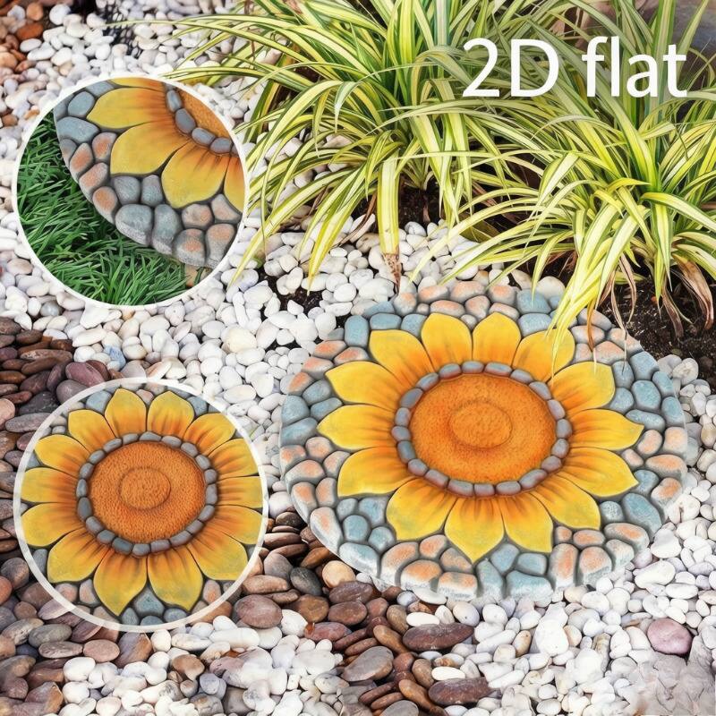 Alt View 1. Oumilen - 3-Pack Sunflower Garden Stepping Stones, 10 Inch Round Decorative Resin Pathway Stepper Stones for Yard Lawn Patio.