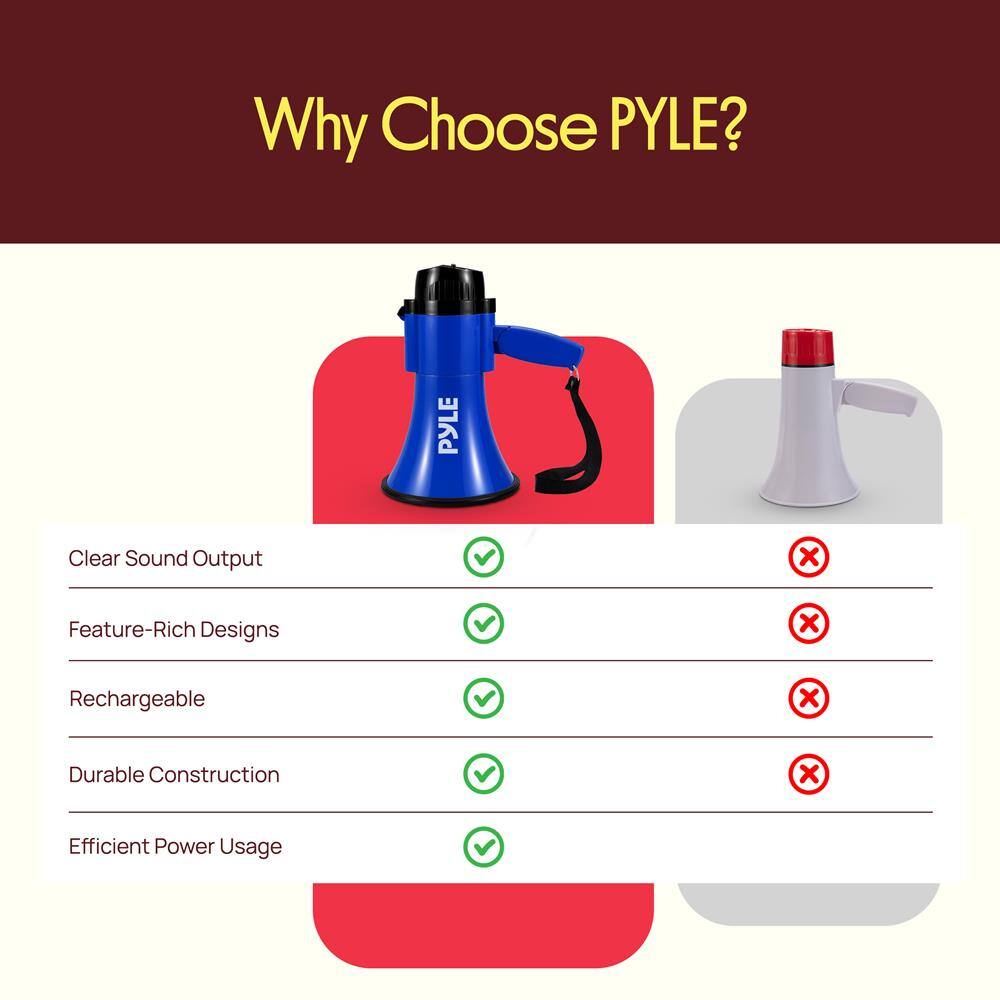 Why Choose PYLE?  
- Clear Sound Output  
- Feature-Rich Designs  
- Rechargeable  
- Durable Construction  
- Efficient Power Usage
