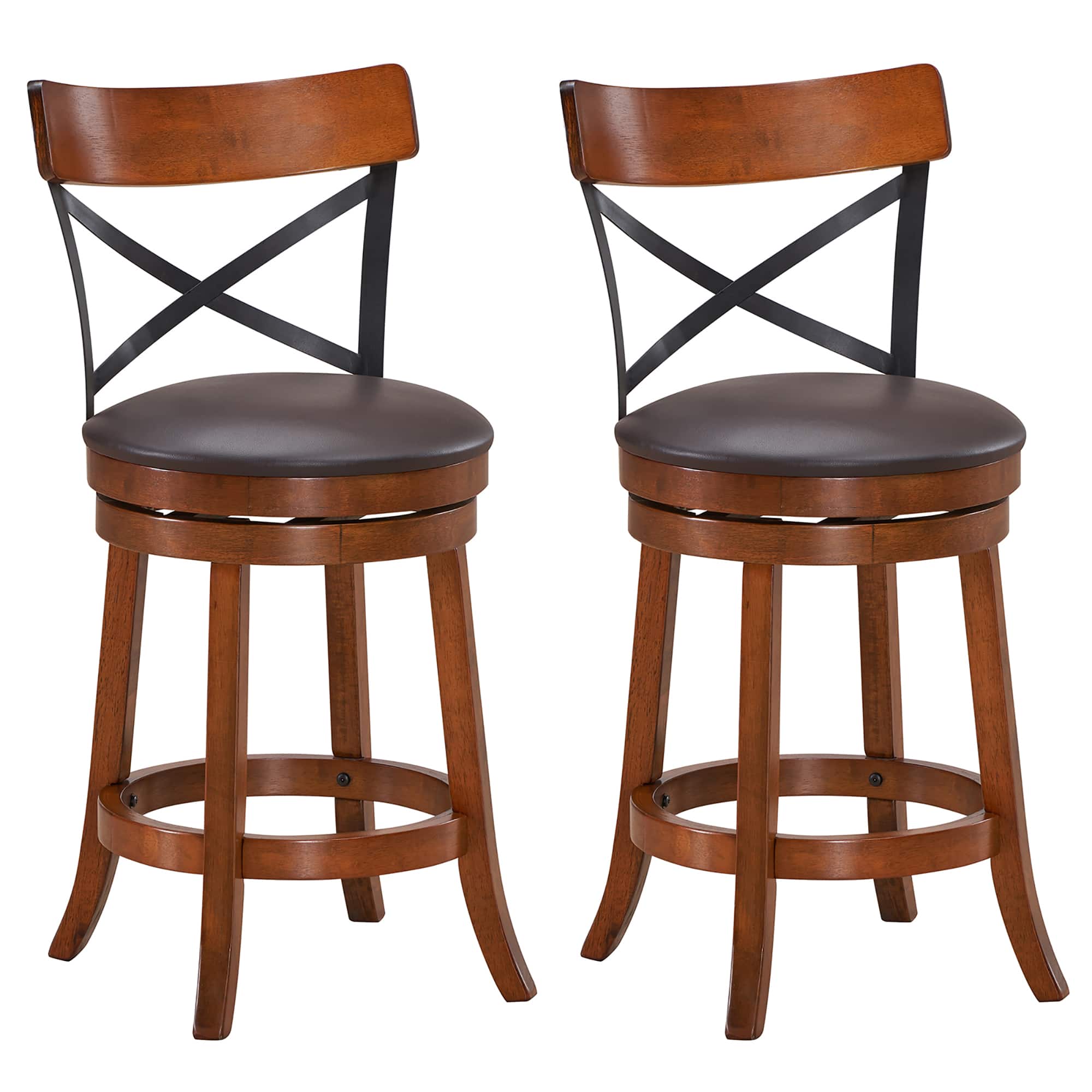 "Costway - Set of 2 Bar Stools Swivel 25"" Dining Bar Chairs with Rubber Wood Legs - Walnut,Black,Brown" price history on PriceWatchPro