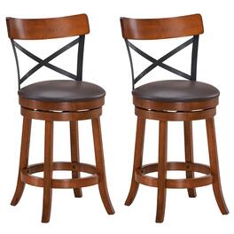 Costway - Set of 2 Bar Stools Swivel 25" Dining Bar Chairs with Rubber Wood Legs - Walnut,Black,Brown
