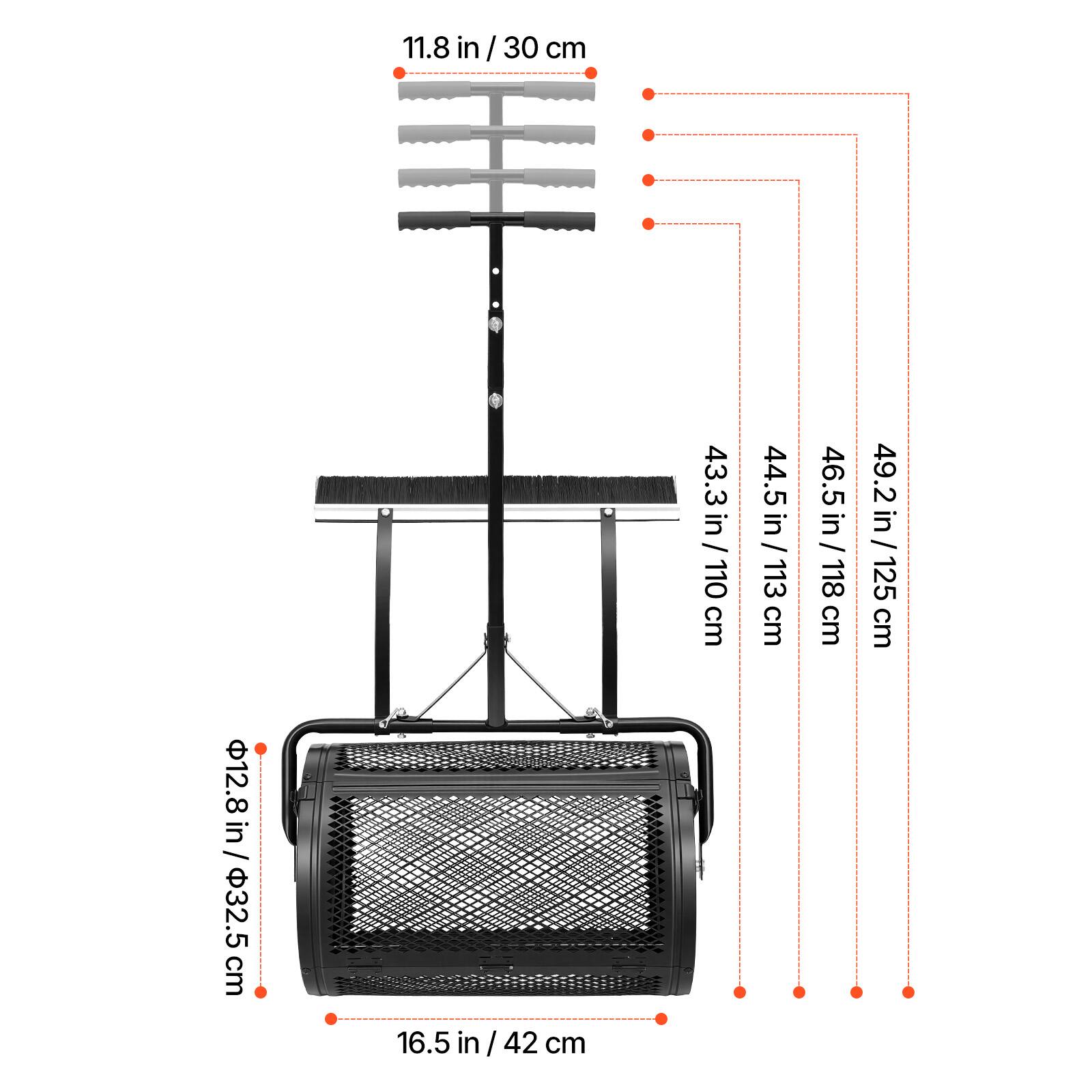 11.8 in / 30 cm  
43.3 in / 110 cm  
44.5 in / 113 cm  
46.5 in / 118 cm  
49.2 in / 125 cm  
12.8 in / 32.5 cm  
16.5 in / 42 cm