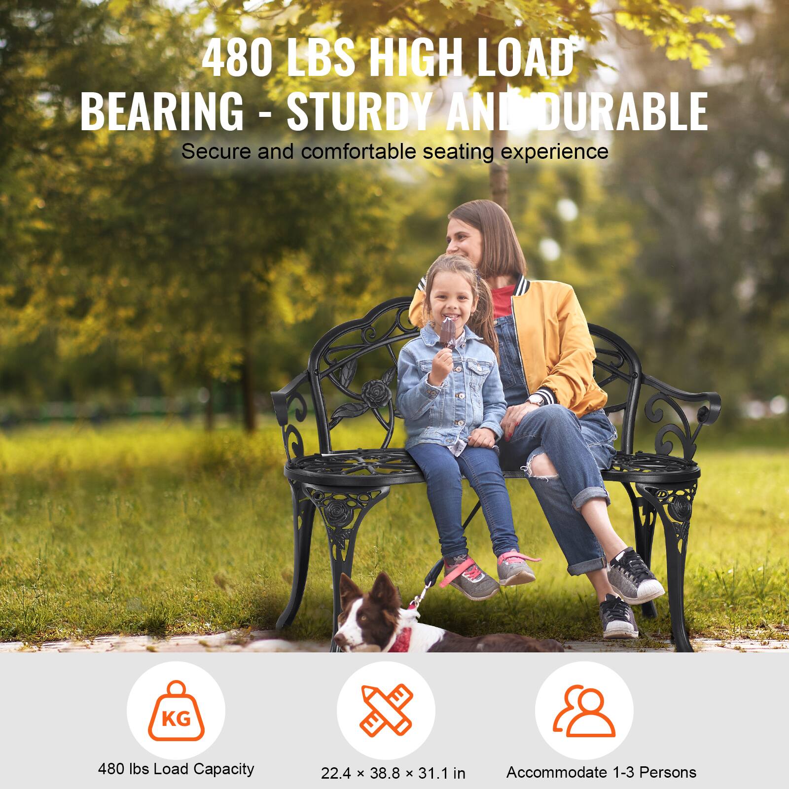 480 LBS HIGH LOAD BEARING - STURDY AND DURABLE
Secure and comfortable seating experience
KG 480 lbs Load Capacity
22.4 x 38.8 x 31.1 in
Accommodate 1-3 Persons