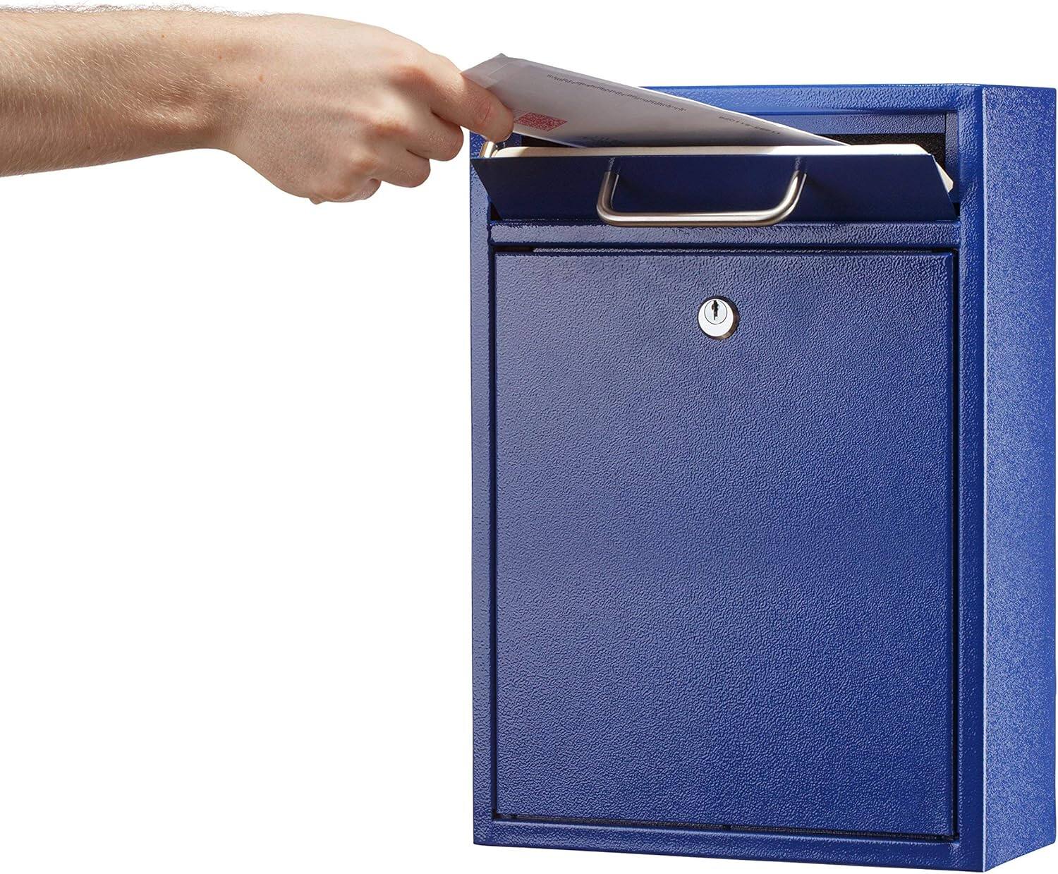 Left. AdirOffice - Safe Drop Box Large Steel Wall-Mounted Drop Box Mailbox with Key Lock - Blue.