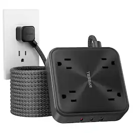 TESSAN - 6 Ft Power Strip Surge Protector 1050J, PD 20W USB C Extension Cord with 4 Outlets and 3 USB Ports - Black