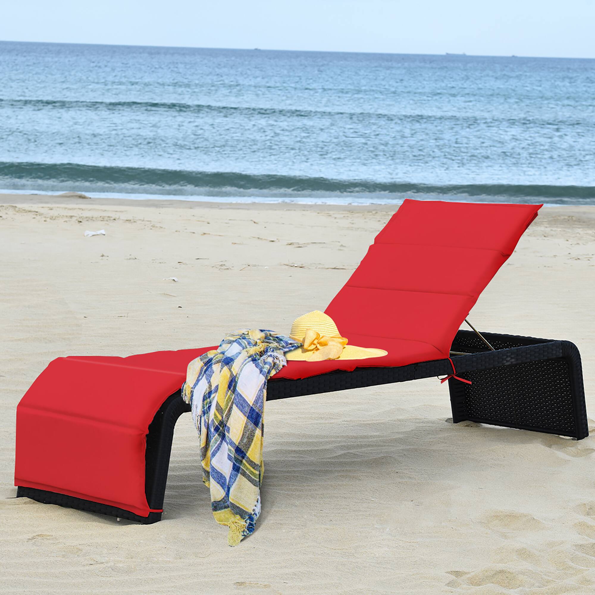Alt View 4. Costway - Costway Patio Rattan Lounge Chair Chaise Recliner Back Adjustable Cushioned Garden - Red + Black.