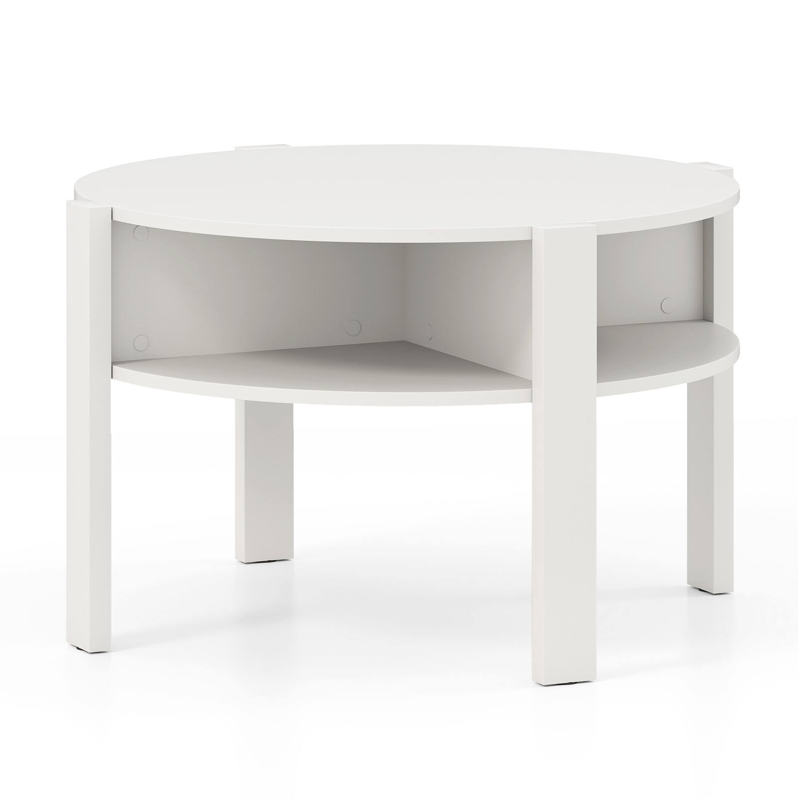 Alt View 9. Gymax - Gymax 29.5'' 2-Tier Round Coffee Table w/ Storage 4 Shelves Faux Wooden Top - White.