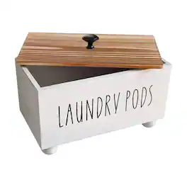 DORLUKFU - Laundry Pods Container, Farmhouse Laundry Pod Holder, Rustic Laundry Detergent Storage Organizer Box, Wooden Pods Caddy - White