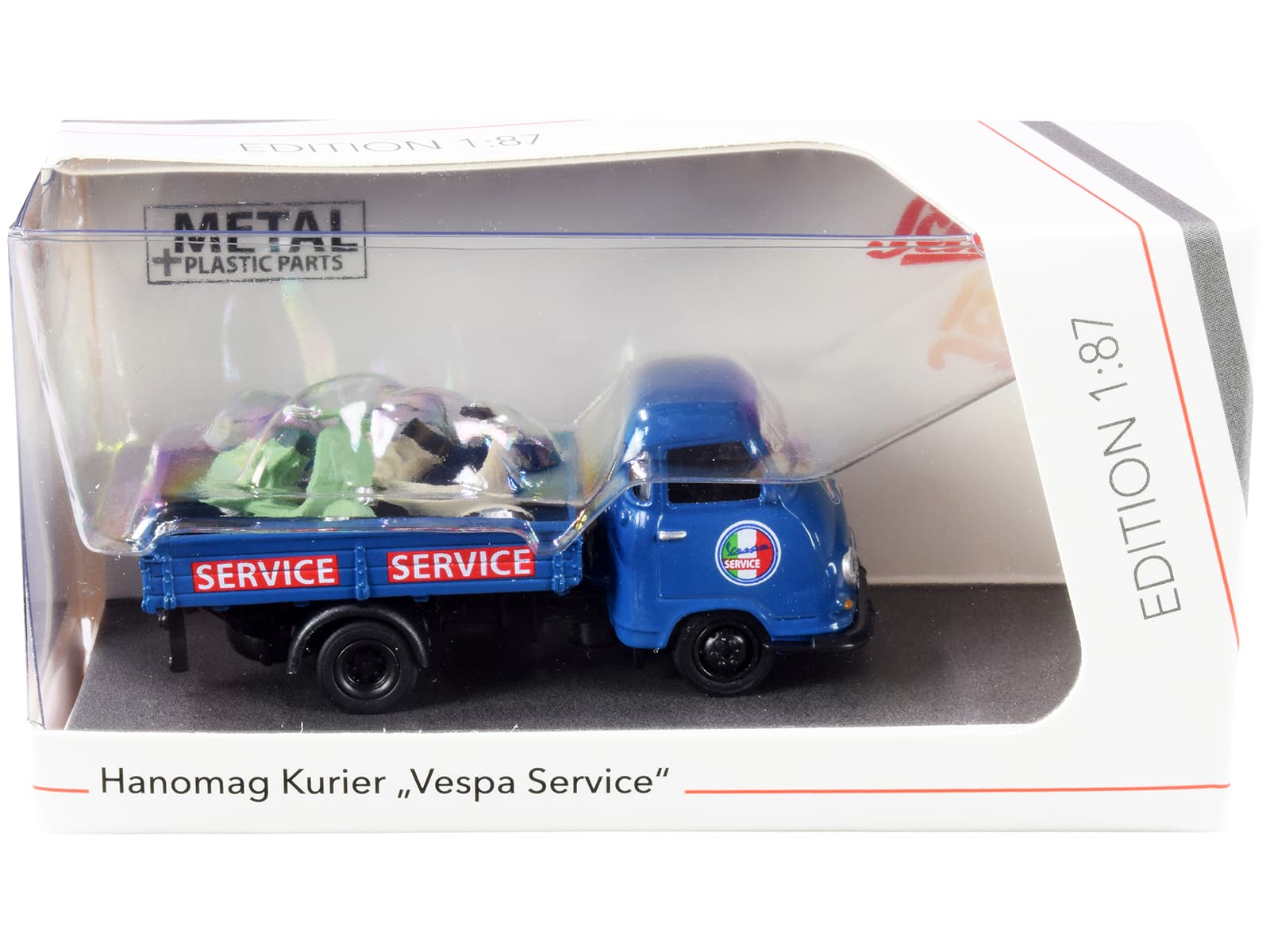 "Hanomag Kurier Transporter ""Vespa Service"" Blue with 2 Vespas (Green and Cream) 1/87 (HO) Diecast Models by Schuco" price history on PriceWatchPro