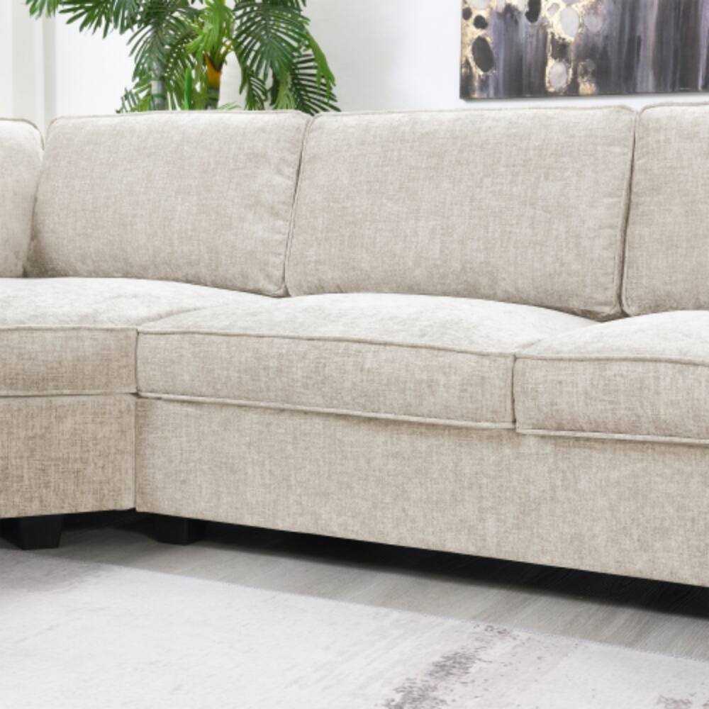 Alt View 2. LUCKY ONE - 117.5" U-Shaped 6-Seat Chenille Sectional Sofa w/ Cup Holders Oversized Chaise Lounge - Beige.