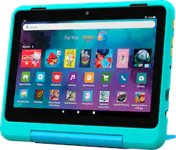 Amazon - Fire HD 8 Kids Pro tablet, ages 6-12 | 3GB memory, 8" HD screen, 13-hr battery, 32GB, (2024 release) - Hello Teal - Front_Zoom