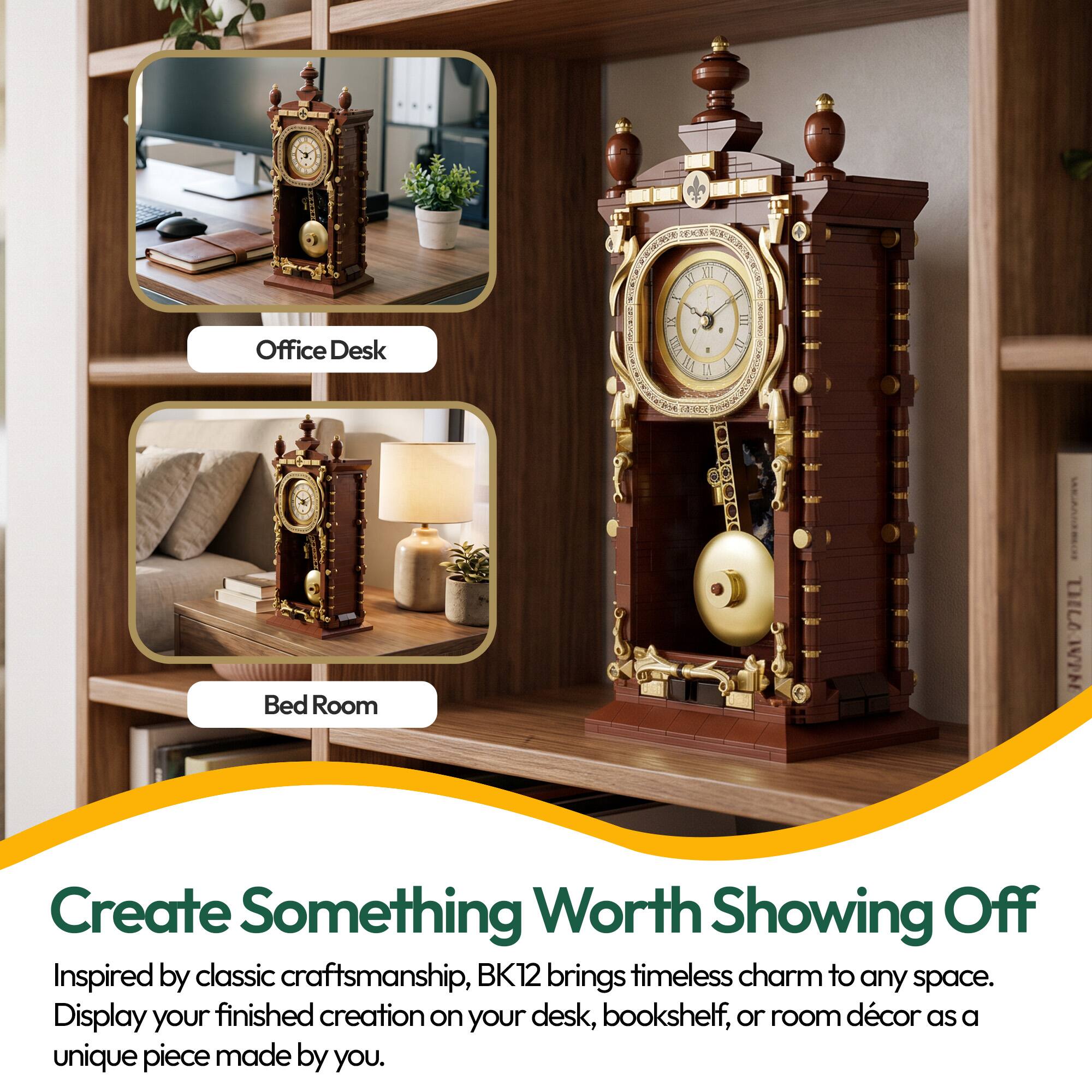 2 Office Desk  
6 = 3 E  
Bed Room  

Create Something Worth Showing Off  
Inspired by classic craftsmanship, BK12 brings timeless charm to any space.  
Display your finished creation on your desk, bookshelf, or room décor as a unique piece made by you.