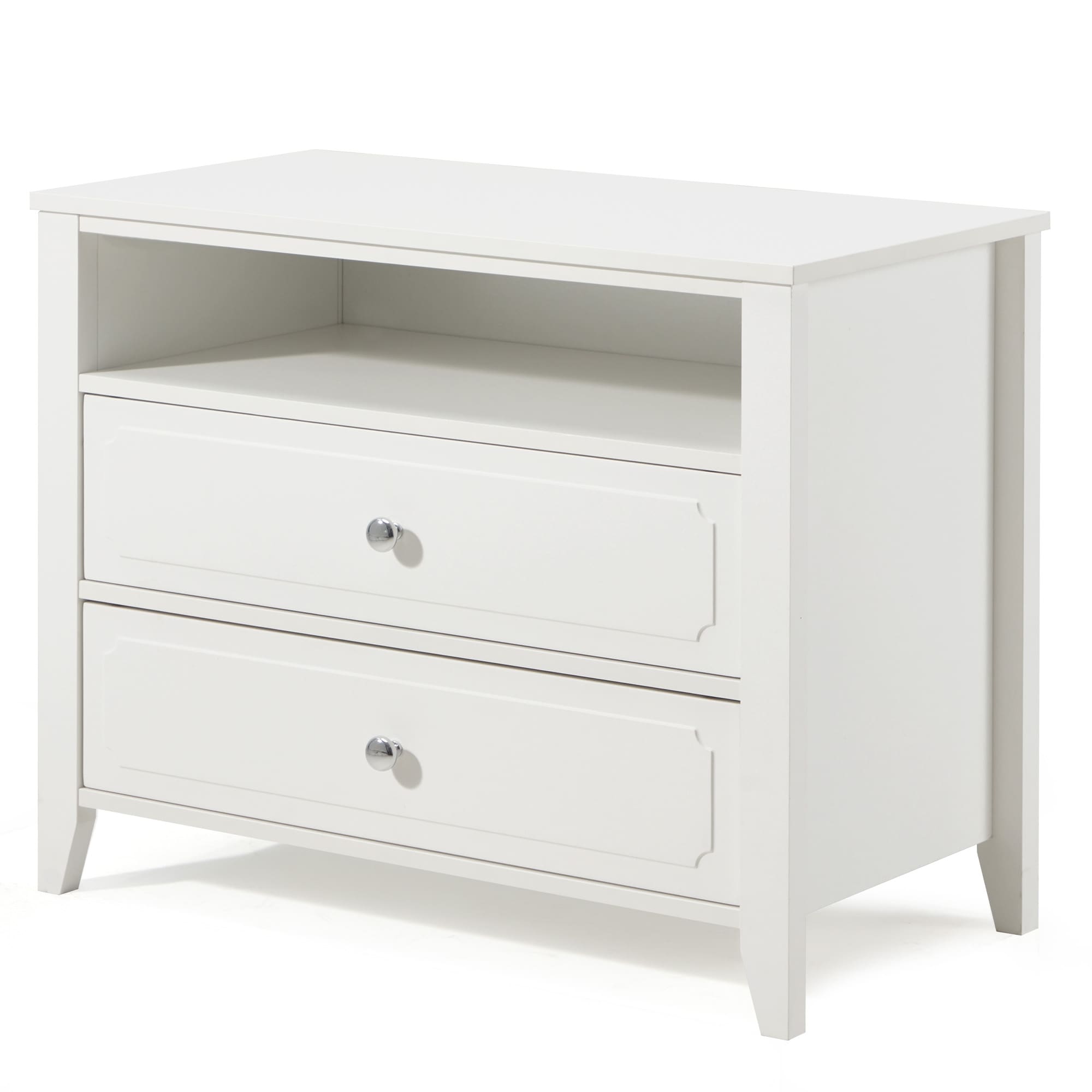 Alt View 5. U-HOMY - Modern 2-Drawer Nightstand with Open Shelf, Wide Bedside Table with Solid Wood Legs for Bedroom Storage - White.