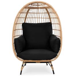Hivvago - Oversized Patio Lounger Indoor/Outdoor Wicker Egg Chair - Black