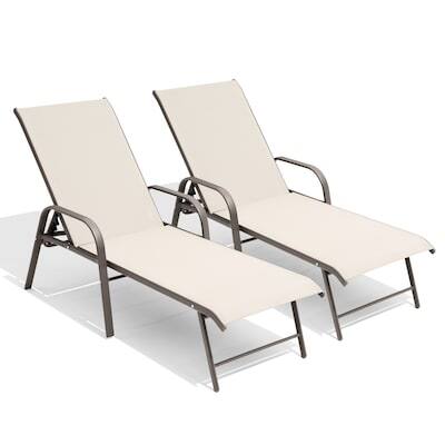 Alt View 6. Crestlive Products - Crestlive Products Set of 2 Stackable Aluminum Frame Adjustbale Chaise Lounge Chair - Champagne.