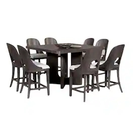 Manhattan Lane - Zoko 9pc Counter Height Dining Table Set, White Seats, Ash Gray Wood - Ash Gray, White
