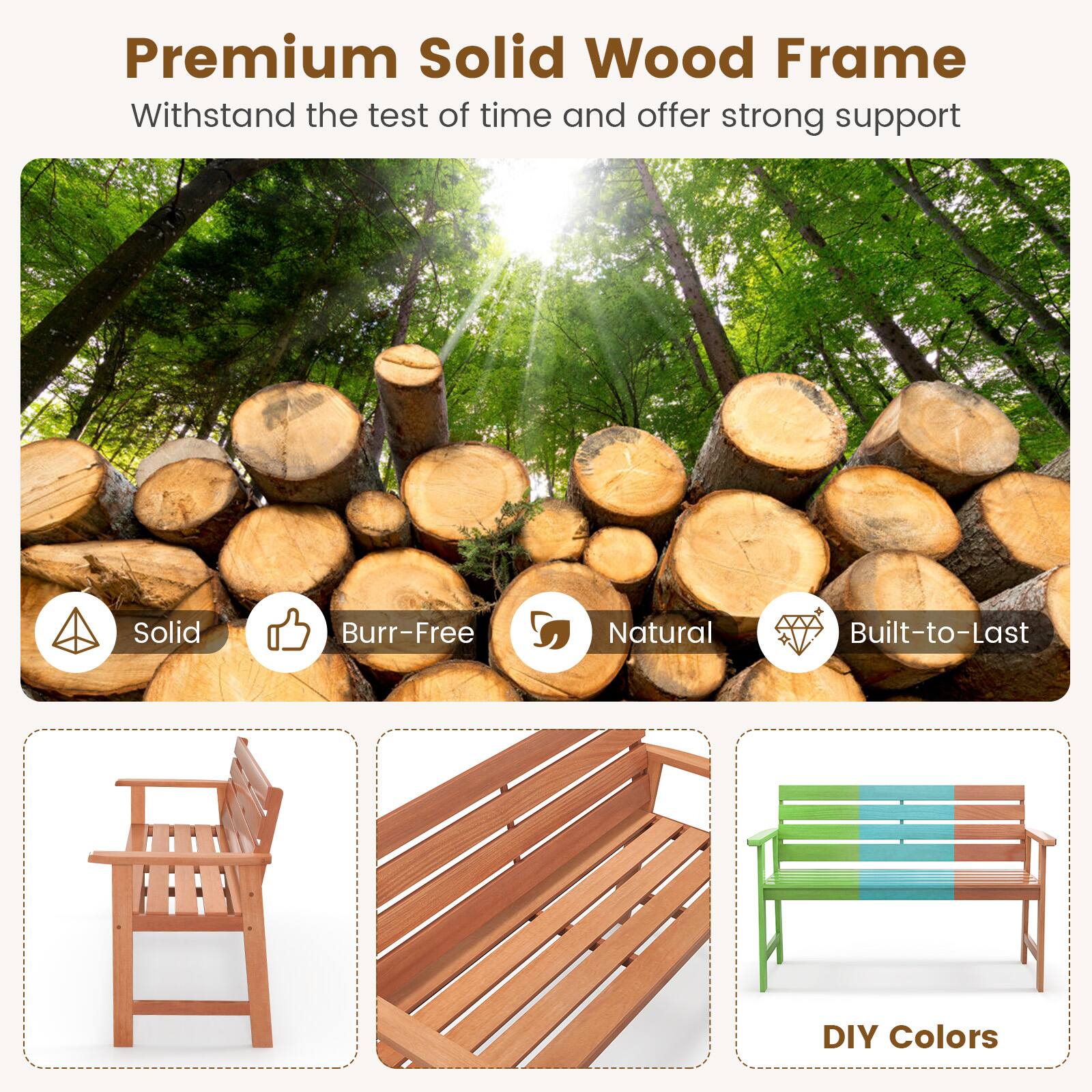 Premium Solid Wood Frame, Withstand the test of time and offer strong support, Solid, Burr-Free, Natural, Built-to-Last, DIY Colors