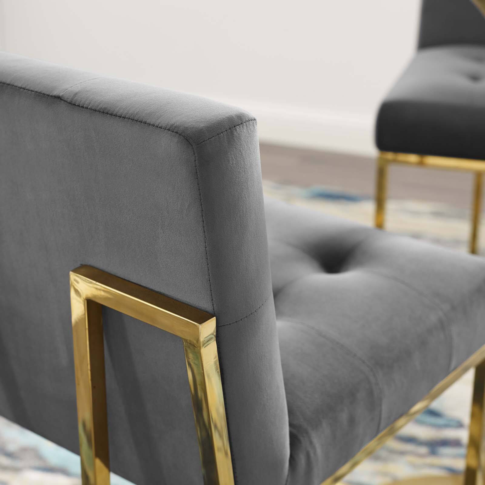 Left. Modway - Privy Gold Stainless Steel Performance Velvet Bar Stool by Modway - Gold Charcoal.
