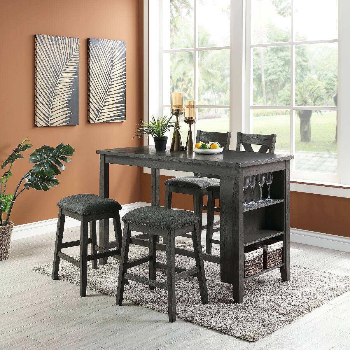 Alt View 7. Loheer - Loheer Counter Height Dining Table, Gray Wash Solid Wood, 60 Inch Kitchen Breakfast Table - Gray Wash.