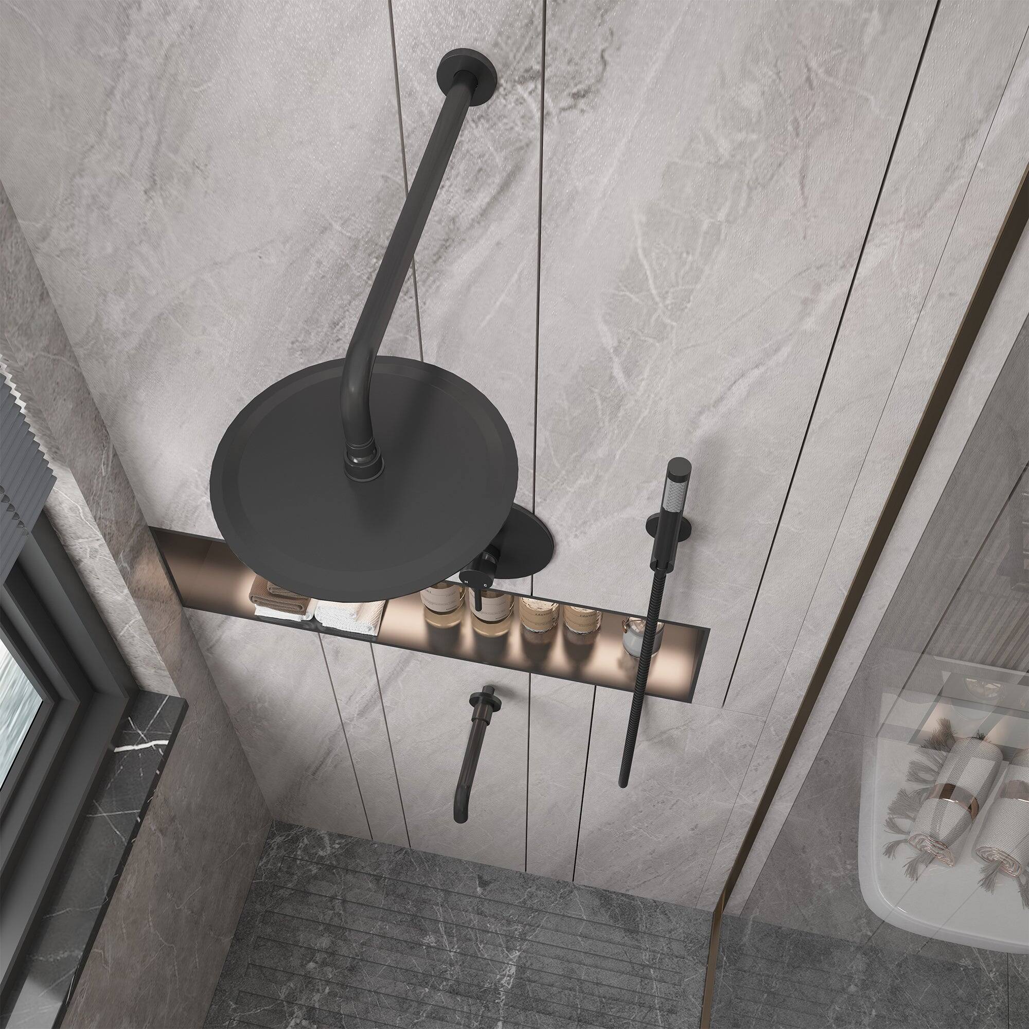 Alt View 8. Boyel Living - Wall Mount 10 in. Single Handle 1-Spray Tub and Shower Faucet 1.8 GPM in Matte Black Pressure Balance Valve Included - Matte Black.