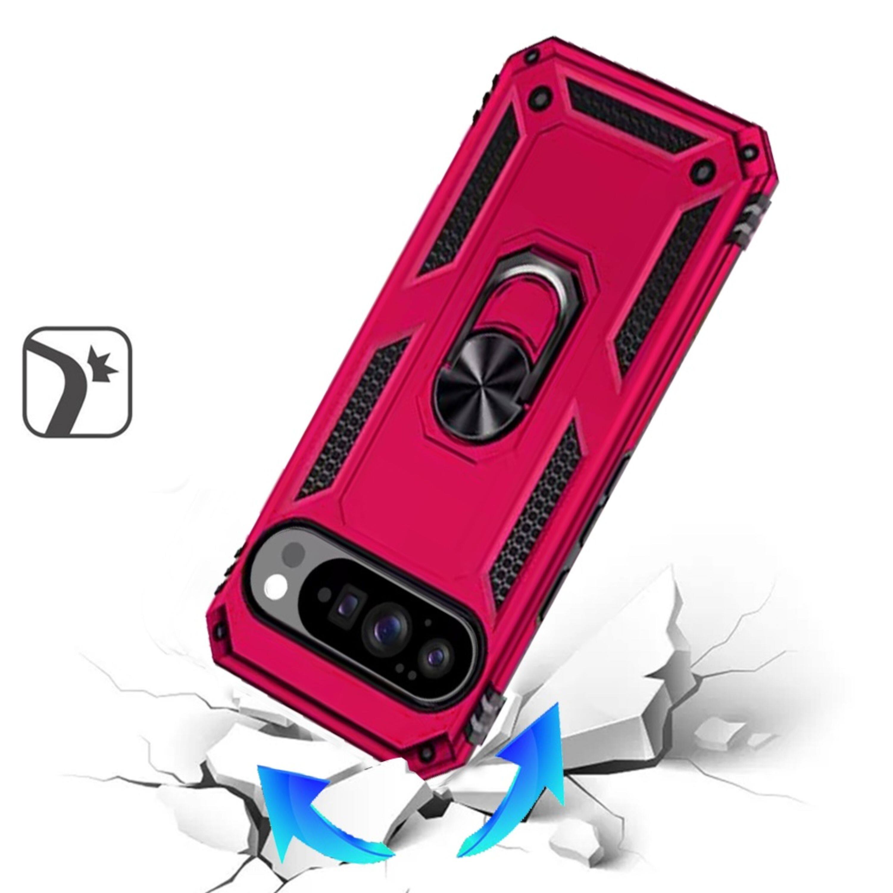 Left. Kitcheniva - Shockproof Ring Holder Magnetic Kickstand Phone Case With Tempered Glass For Google Pixel 10 Pro XL Hot Pink - Hot Pink.