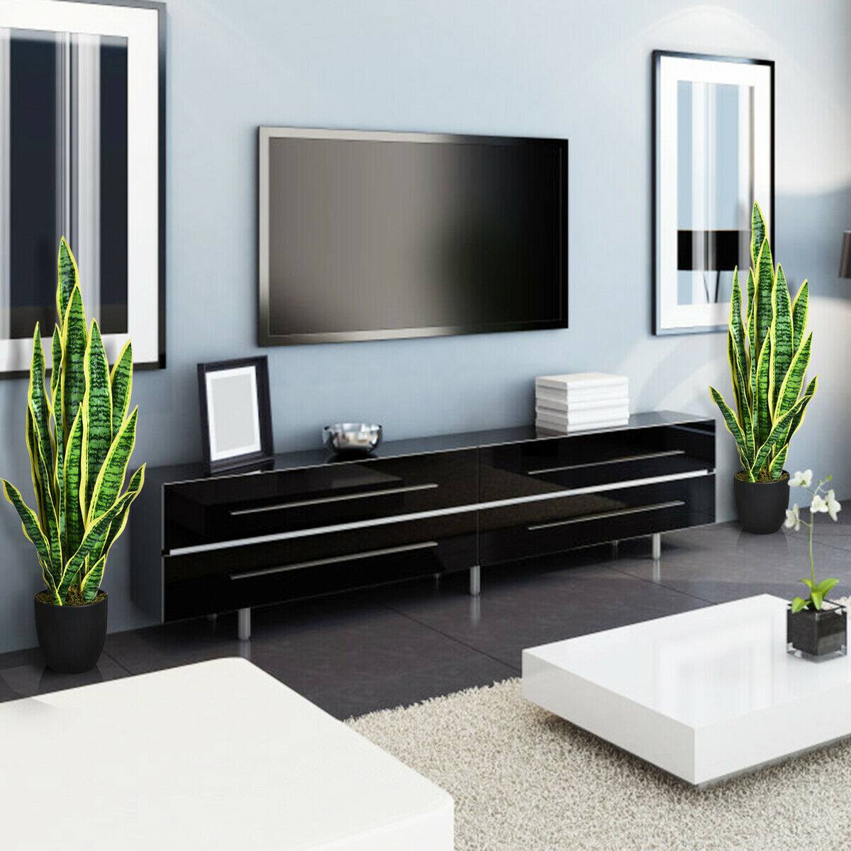 Alt View 3. Gymax - Gymax Artificial Snake Plant 35.5" Fake Sansevieria Indoor-Outdoor Decoration Yellow - Green + Yellow.