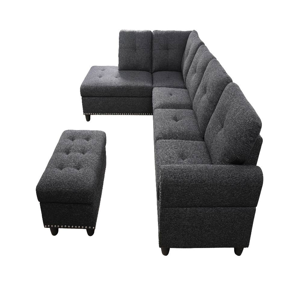 Alt View 1. Loheer - Loheer 98 Inch Left Hand Facing Sofa L-Shaped Sectional with Ottoman - Gray.