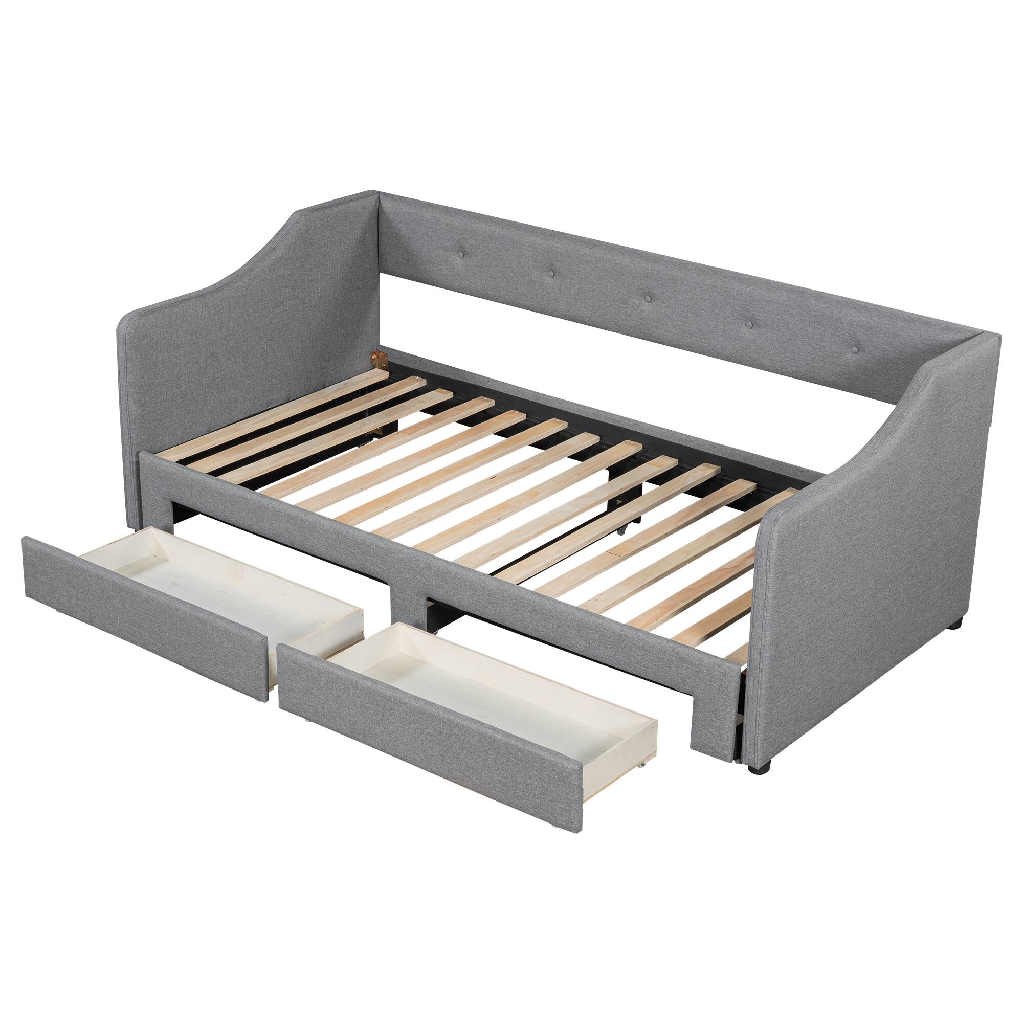Alt View 1. Whisen - Expandable Daybed from Twin XL to King, Upholstered Bed Frame with Storage Drawers for Bedroom & Guest Room - Gray.