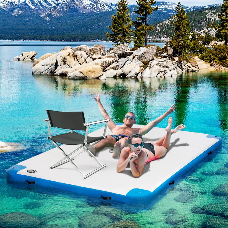 Alt View 1. Outsunny - 10 x 7ft Water Inflatable Floating Dock, Inflatable Platform Island, Large Floating Mat Raft with Air Pump & Backpack.