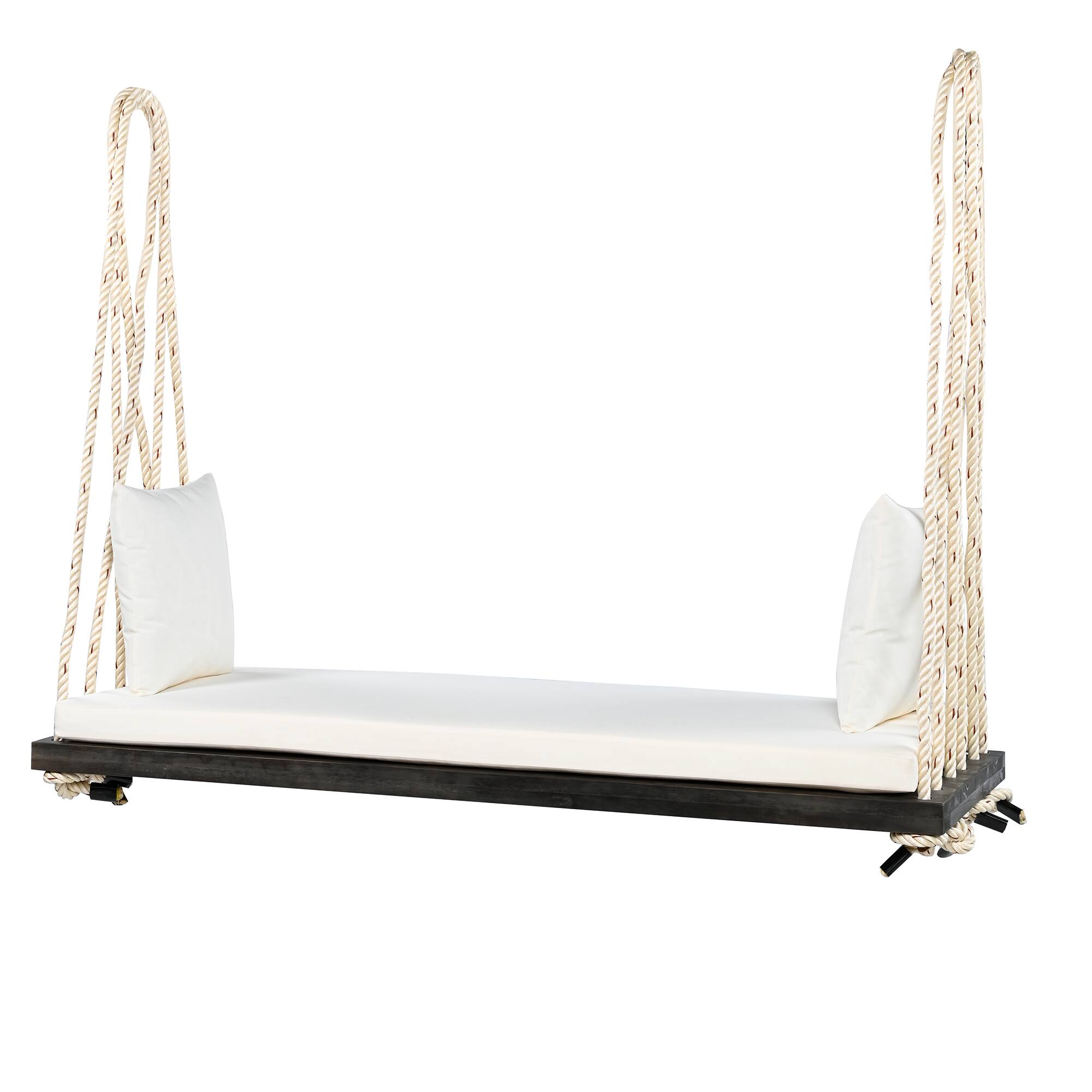 Alt View 5. GOODSILO - Acacia Wood Patio Swing Chair - Hanging Porch Bench with Cushion & Ropes for Garden, Backyard, Lawn - Brown.