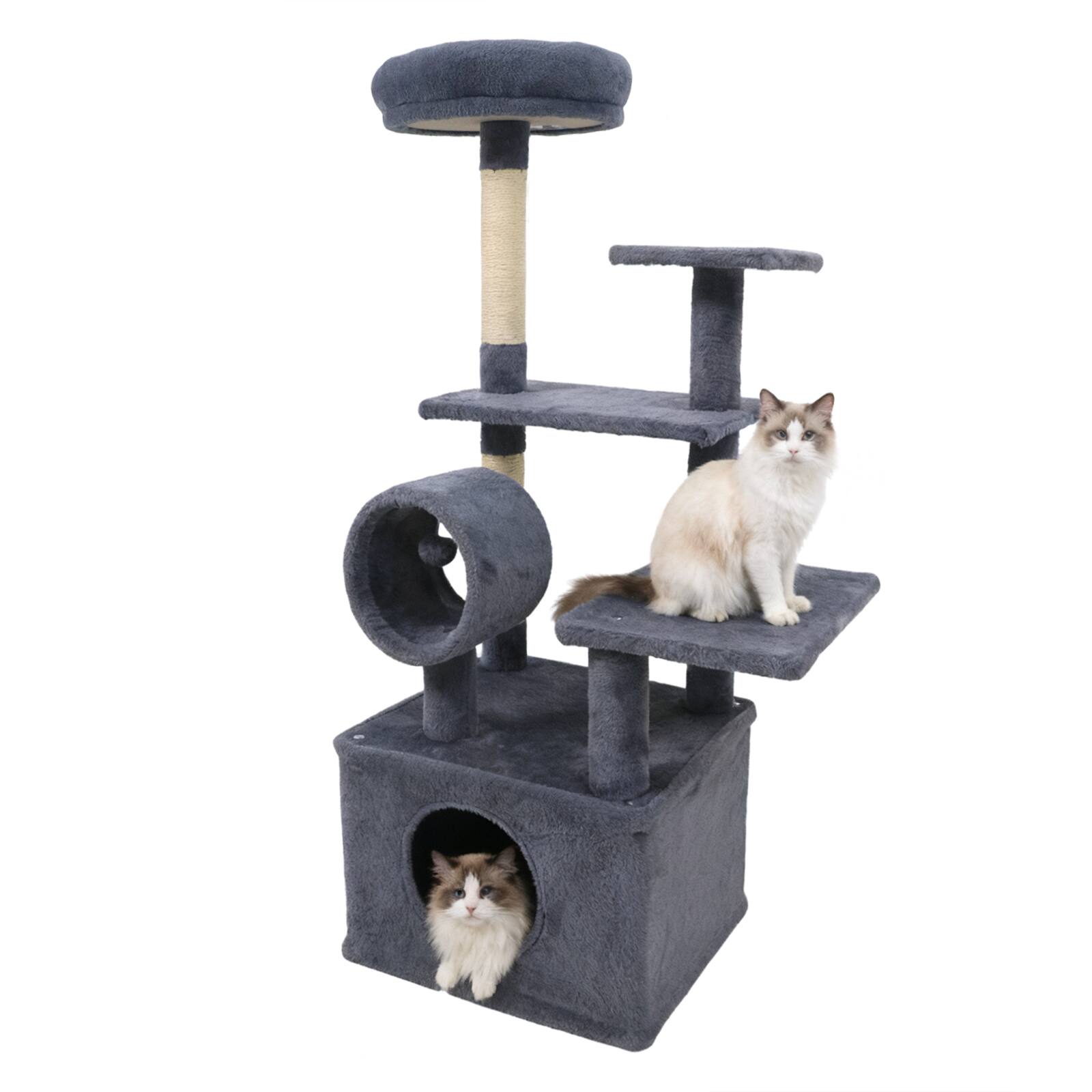 Alt View 9. Gymax - Gymax 48'' Tall Cat Tree w/ Large Condo Padded Top Perch Jute Scratching Post Tunnel Dark Grey.