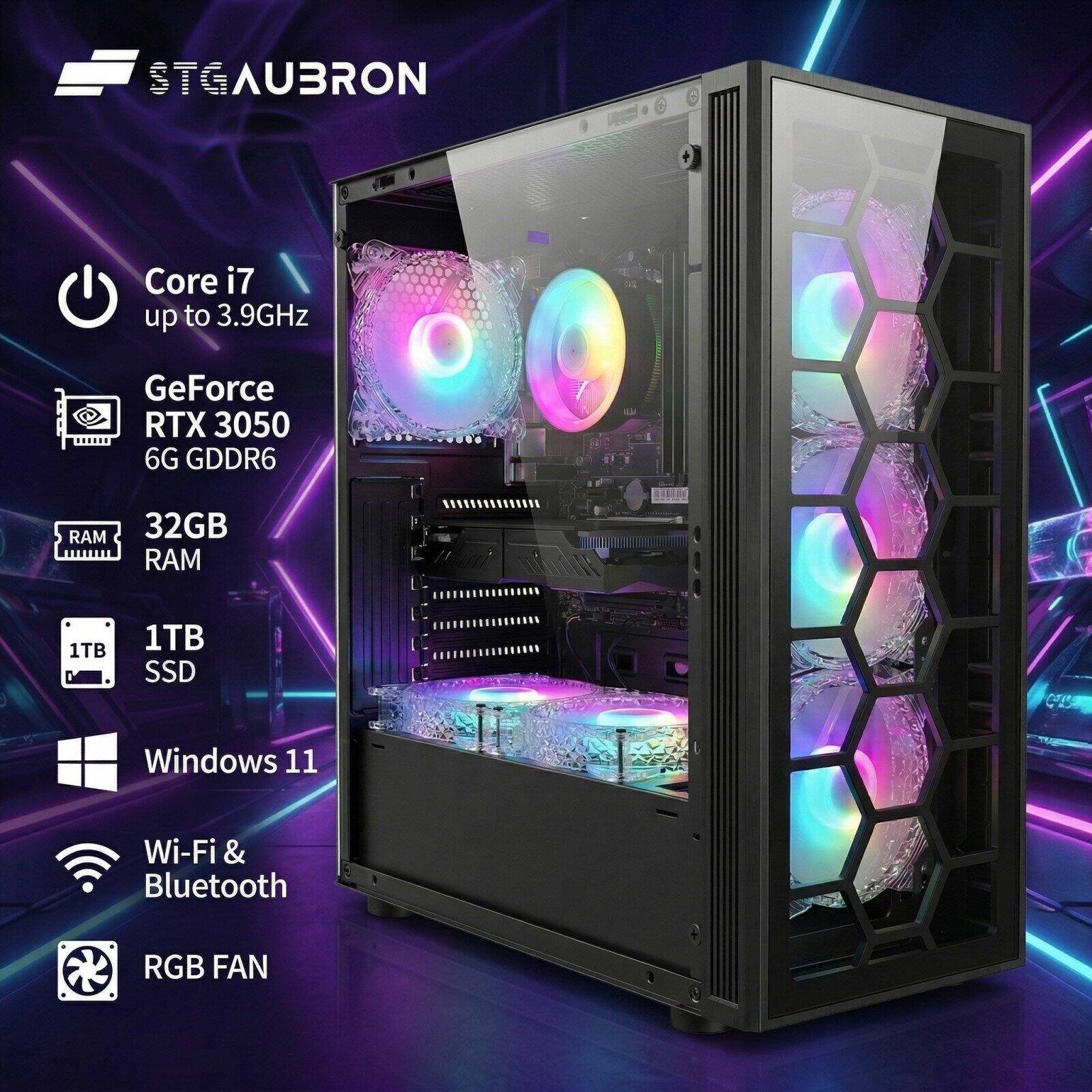 STGAUBRON  
Core i7 up to 3.9GHz  
GeForce RTX 3050 6G GDDR6  
32GB RAM  
1TB SSD  
Windows 11  
Wi-Fi & Bluetooth  
RGB FAN