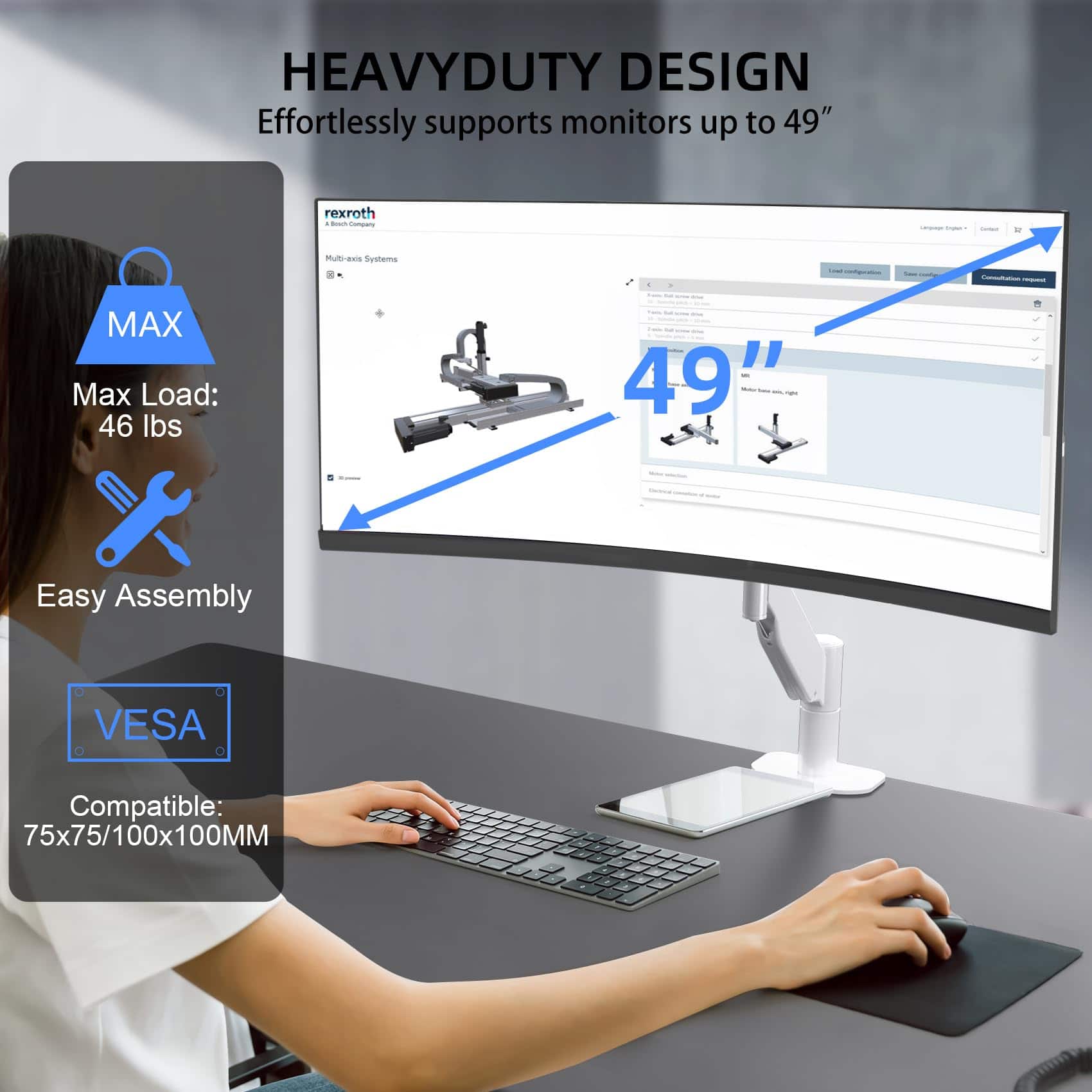 ThinkLink Electronic - Monitor Mount Gas Spring Arm Desk Fully Adjustable Fits Monitors Weight Capacity High Quality - white 34"-49"