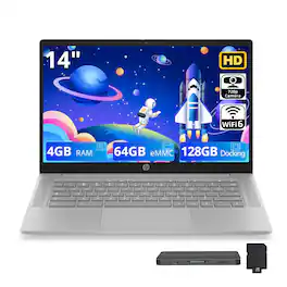 HP - 14" HD Display Chromebook,MediaTek Kompanio 540,4GB RAM,64GB eMMC+128GB Dock Set - Modern Gray