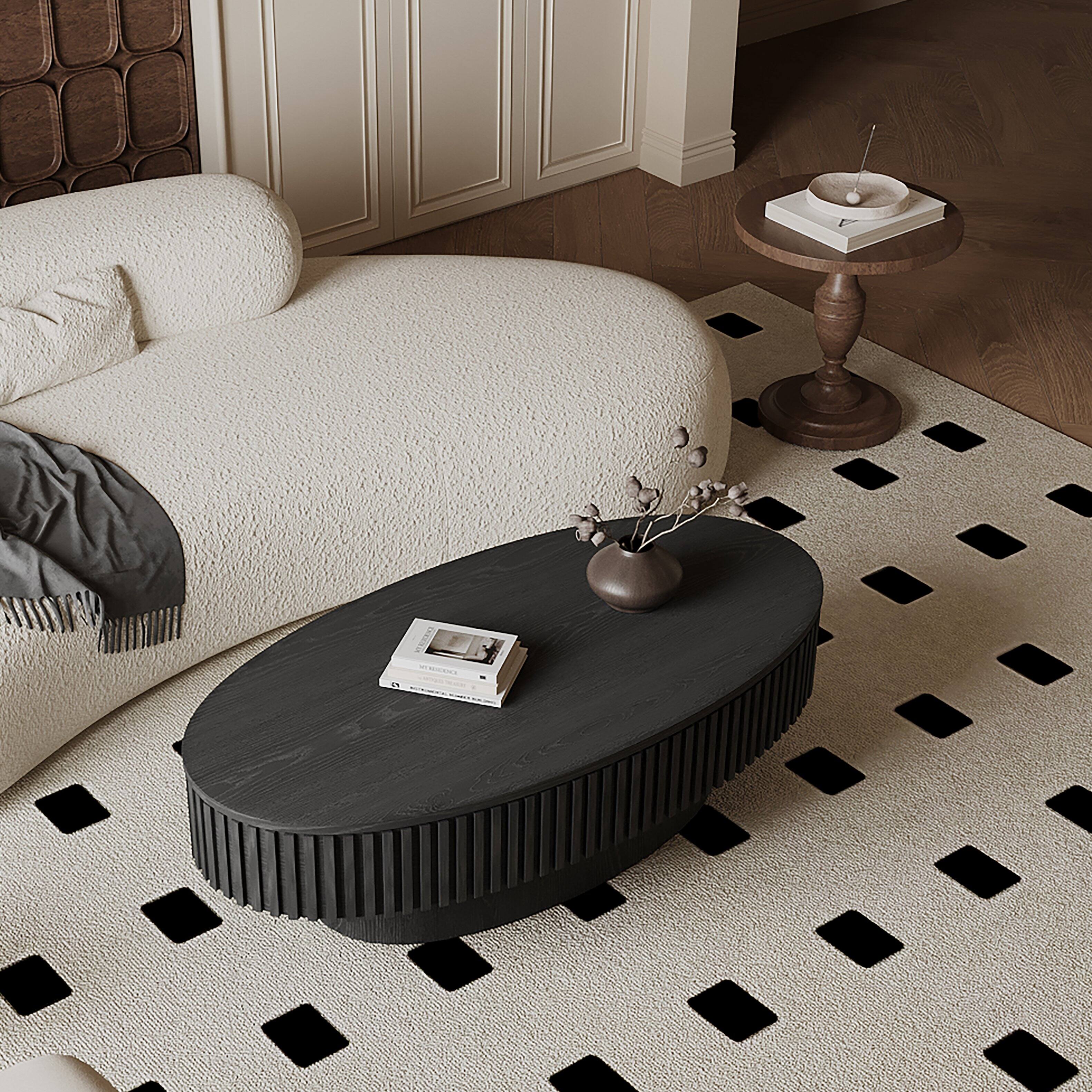 Back. Loheer - Loheer Forty Seven Inch Oval Coffee Table with Storage Black Wood Veneer Modern Center Table - Black.